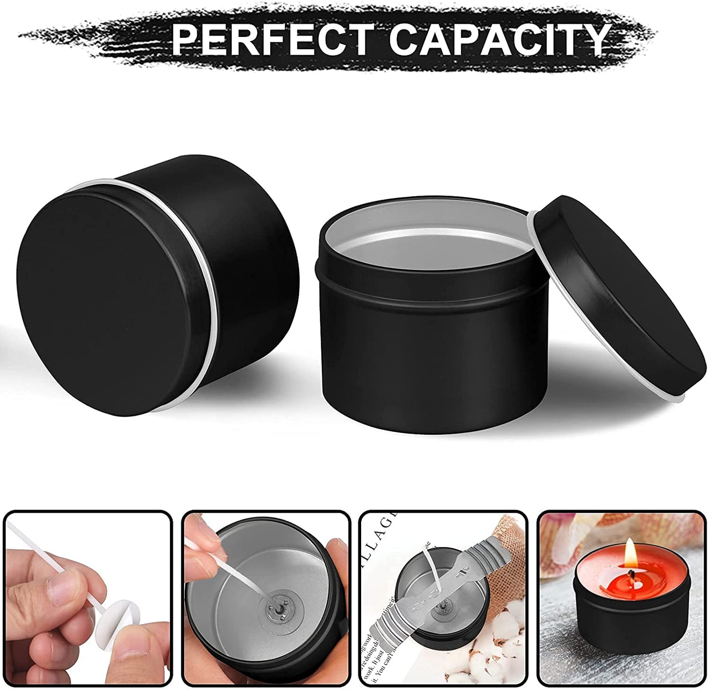 DINGPAI Candle Tins - 27 Black Metal Containers, 2oz Each, DIY Candle Making, Arts & Crafts, Storage & Gifts