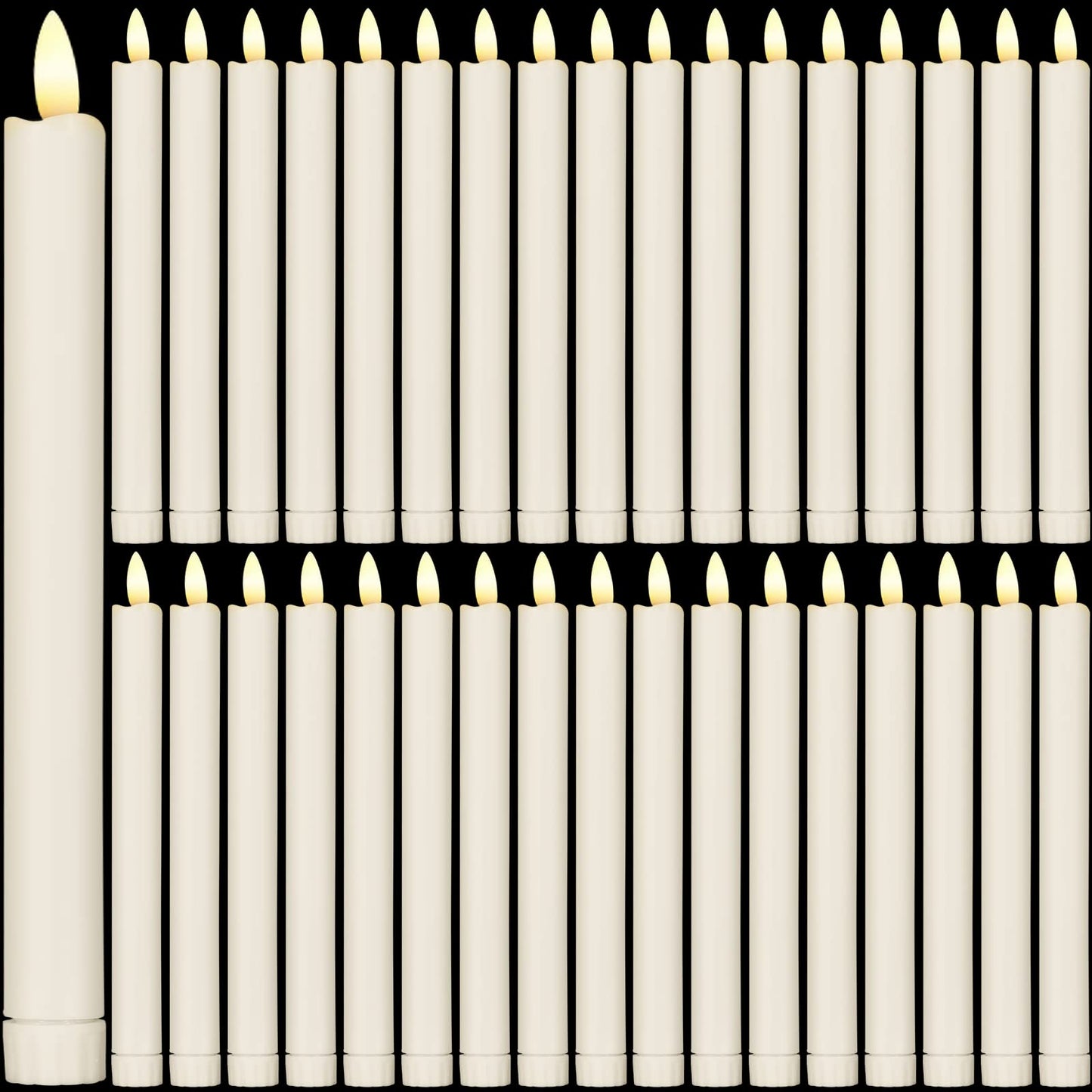 Reginary 36 Pieces Flameless Taper Candles 10 Inch Battery Operated LED Taper Flameless LED Candlesticks Flickering Window Candles for Christmas Home Wedding Decor(Ivory)