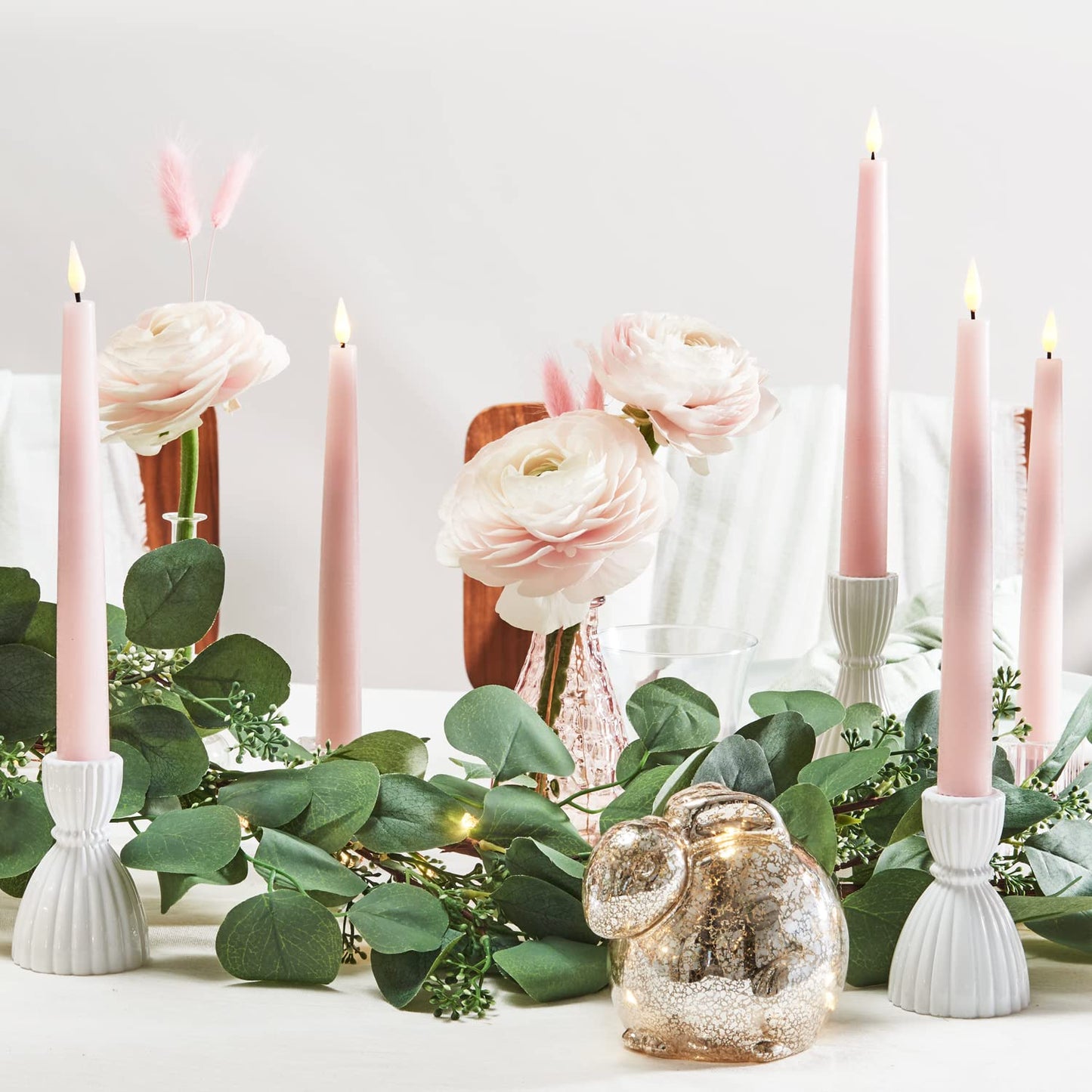 LampLust Flameless Taper Candles with Remote, 9 Inch, 4 Pack Pastel Pink Candlesticks, LED Flickering Flameless Candles for Baby Shower Gender Reveal, Summer Table Decor & Party Decorations