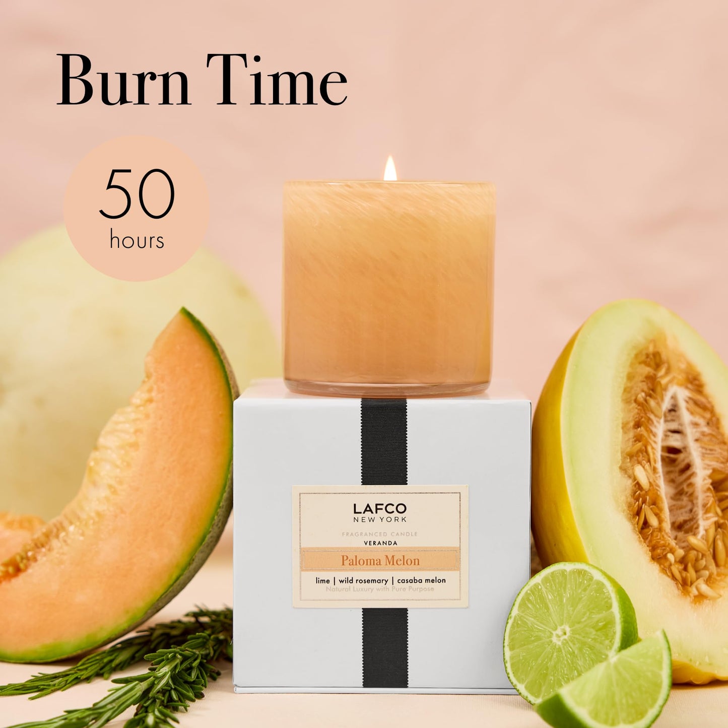 LAFCO New York Classic Candle, Paloma Melon - 6.5 oz - 50-Hour Burn Time - Reusable, Hand Blown Glass Vessel - Made in The USA