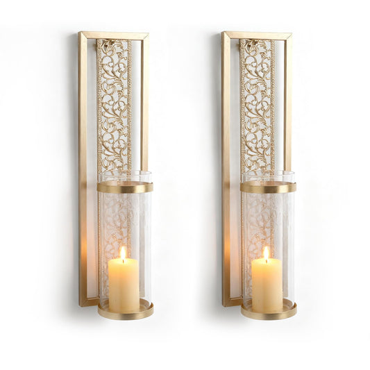 YUEHISY 2pcs Wall Candle Sconces, Wall Mounted Holders with Transparent Glass, Easy Installation, for Living Room Bedroom Bathroom Decor (Gold)