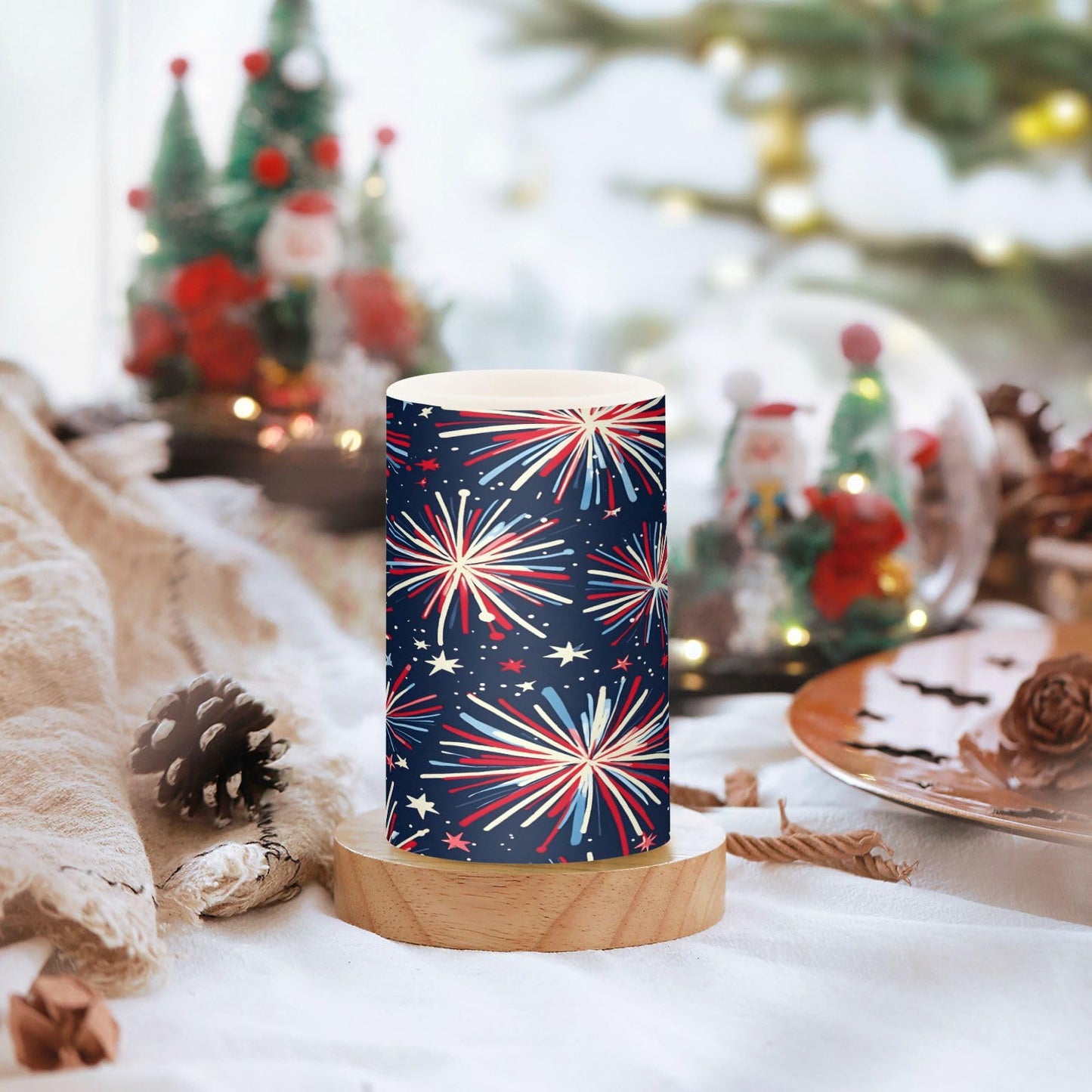 ALAZA Fireworks Blue Red 4th July Flickering Flameless Candles Battery Operated with Remote Timer,Tea Light Candles LED Pillar Votive Patriotic Candles Set of 2 for Outdoor Indoor Decorations