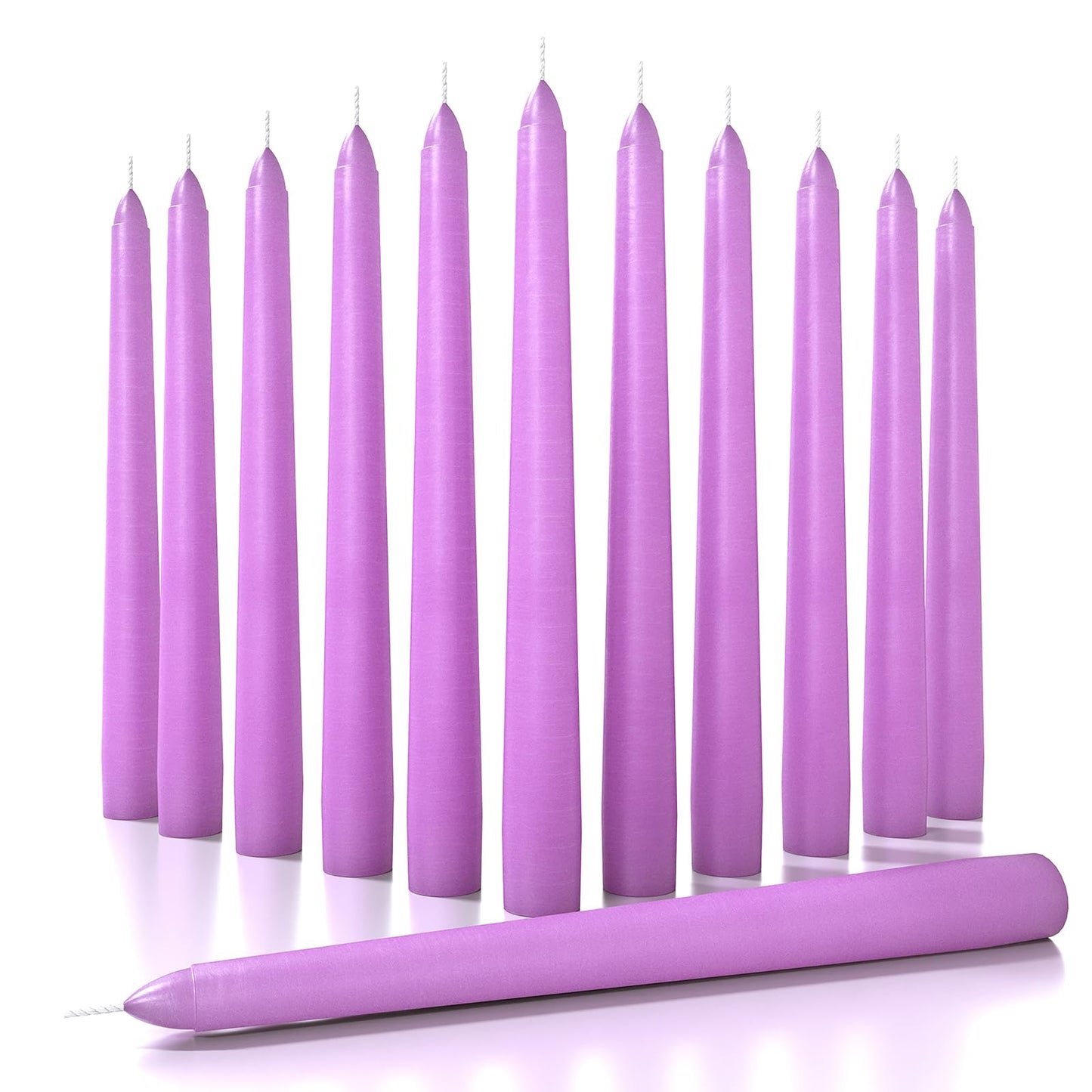 CANDWAX 8 inch Taper Lilac Candles Set of 12 - Unscented Smokeless Dripless Tall Candlesticks - Perfect for Special Occasions, Ordinary Dinners, for Mother's Day - Lavender Candle Sticks