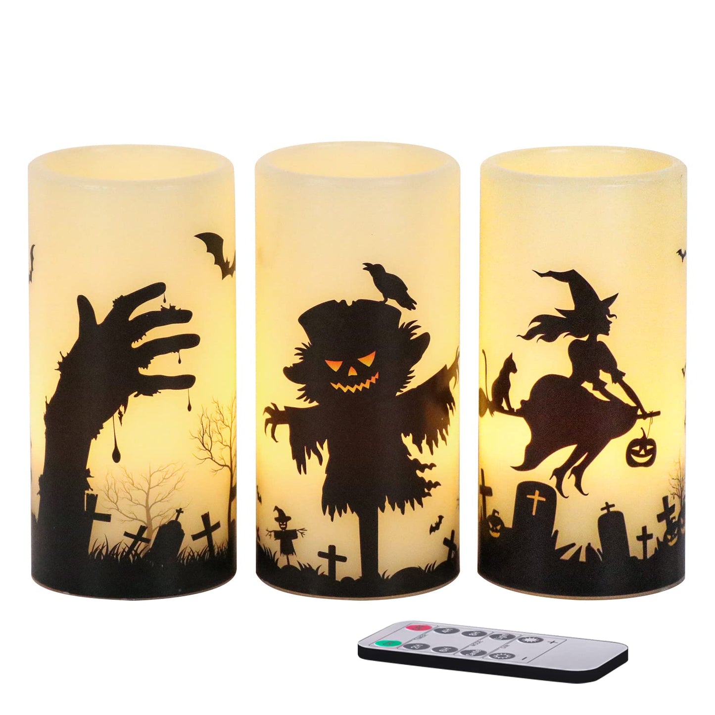 Eldnacele Halloween Flickering Candles Set of 3 Battery Operated Halloween Themed LED Candles Horror Spooky Decoration…