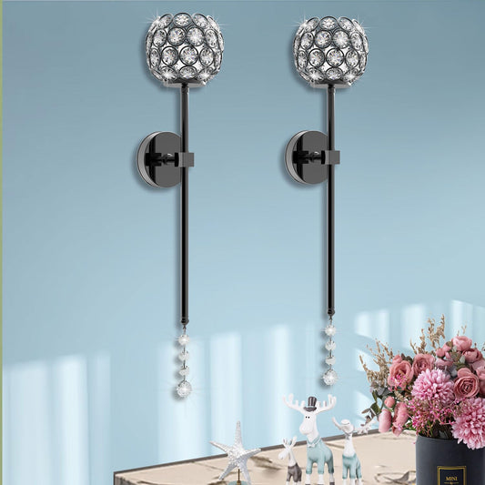 Crystal Candle Sconces for Wall Decorative Candle Holder Sconce Wall Art Home Decor for Bedroom Living Dining Room, Set of 2-Black