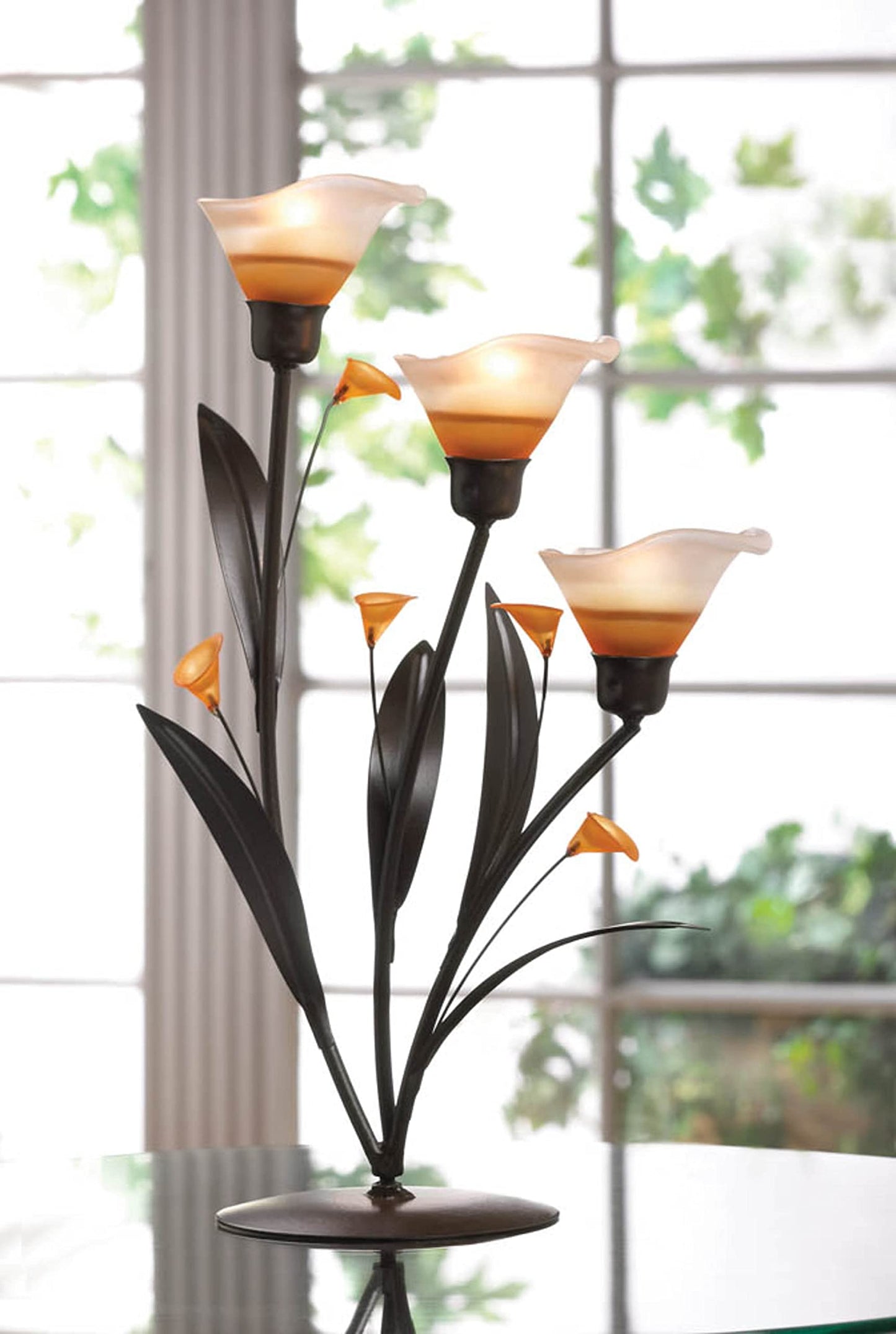 Accent Plus Candle Holder Christmas Decorations Indoor Outdoor Home Decor Valentine’s Day Amber Lilies Tabletop Christmas Candle Holder Wedding Centerpiece Tealight Candle, 9.3 X 4.75 X 13.3 Inches