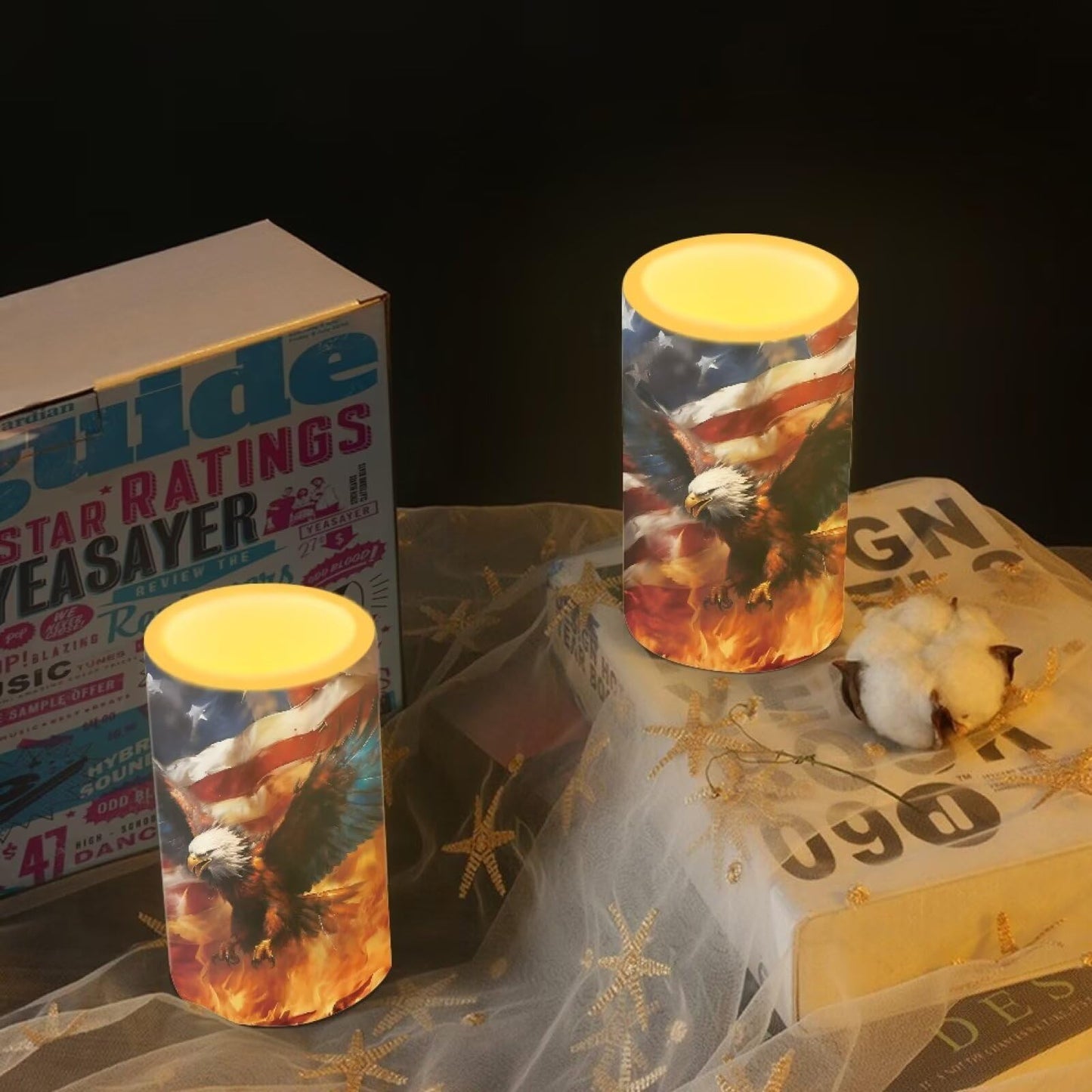 NETILGEN American Flag Flame Eagle Decorative Flameless Timer LED Candles Battery Operated Candles Set of 2 with Remote Control Timer for July 4th Independence Day Decor