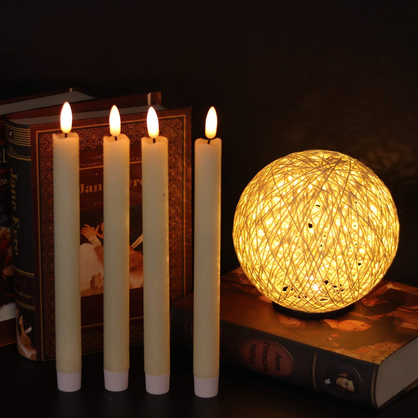 Wondise Flickering Taper Candles with Timer and Remote, 9 Inch Battery Operated 3D Wick Real Wax Ivory Candles for Wedding Party Christmas Decoration, Set of 6(D0.8 x H9.6 Inch)
