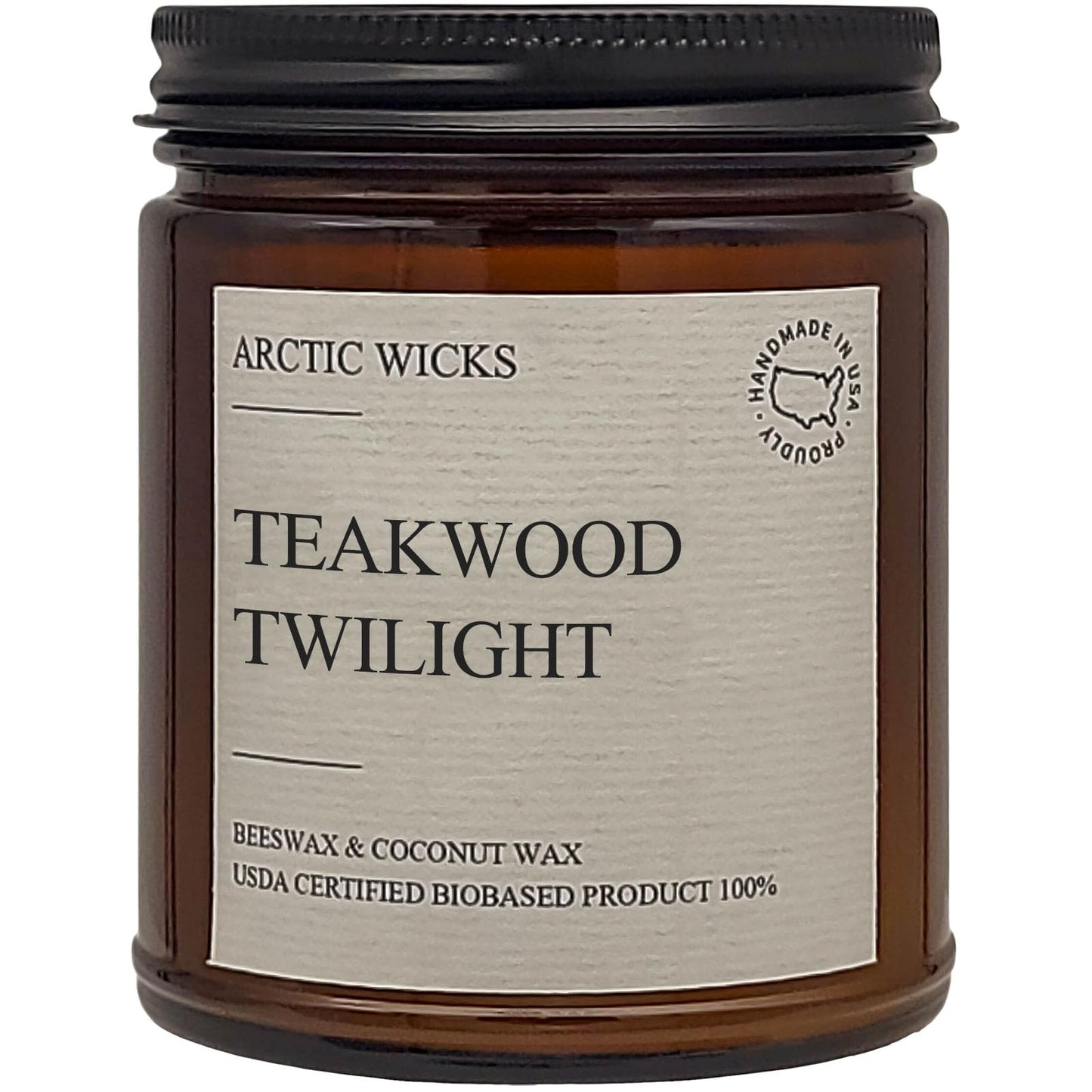 Arctic Wicks Scented Coconut Beeswax Candles | Coconut Beeswax Non Toxic Candle 9oz Amber | Farmhouse Candles Non-Toxic Clean Burn 100% USDA Certified Biobased (Teakwood Twilight)