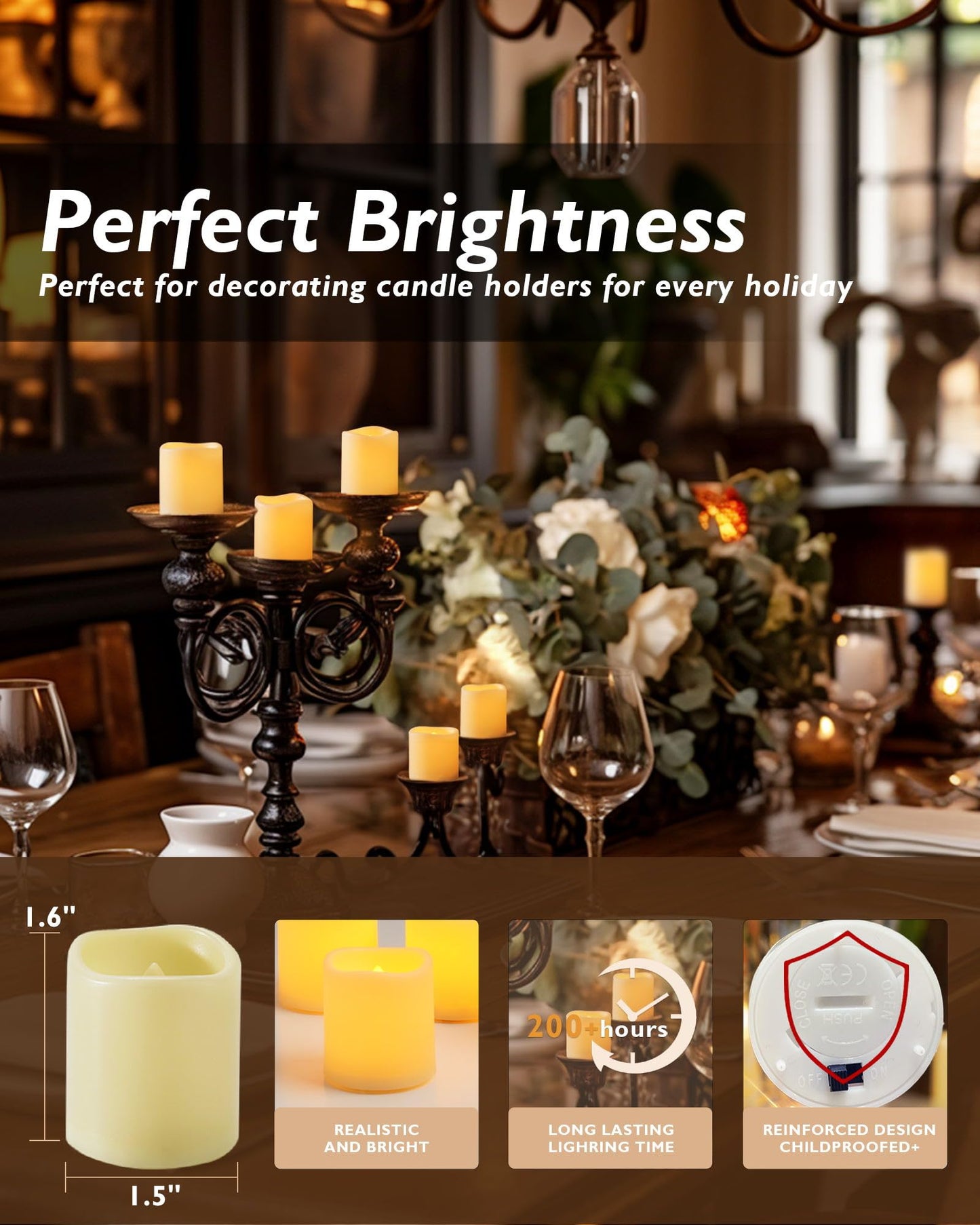 Homemory 24Pack Flickering Flameless Votive Candles,200+Hour Electric Fake Candles,Battery Operated LED Tealight for Wedding,Table,Outdoor,Halloween,Christmas Decoration-Amber Yellow