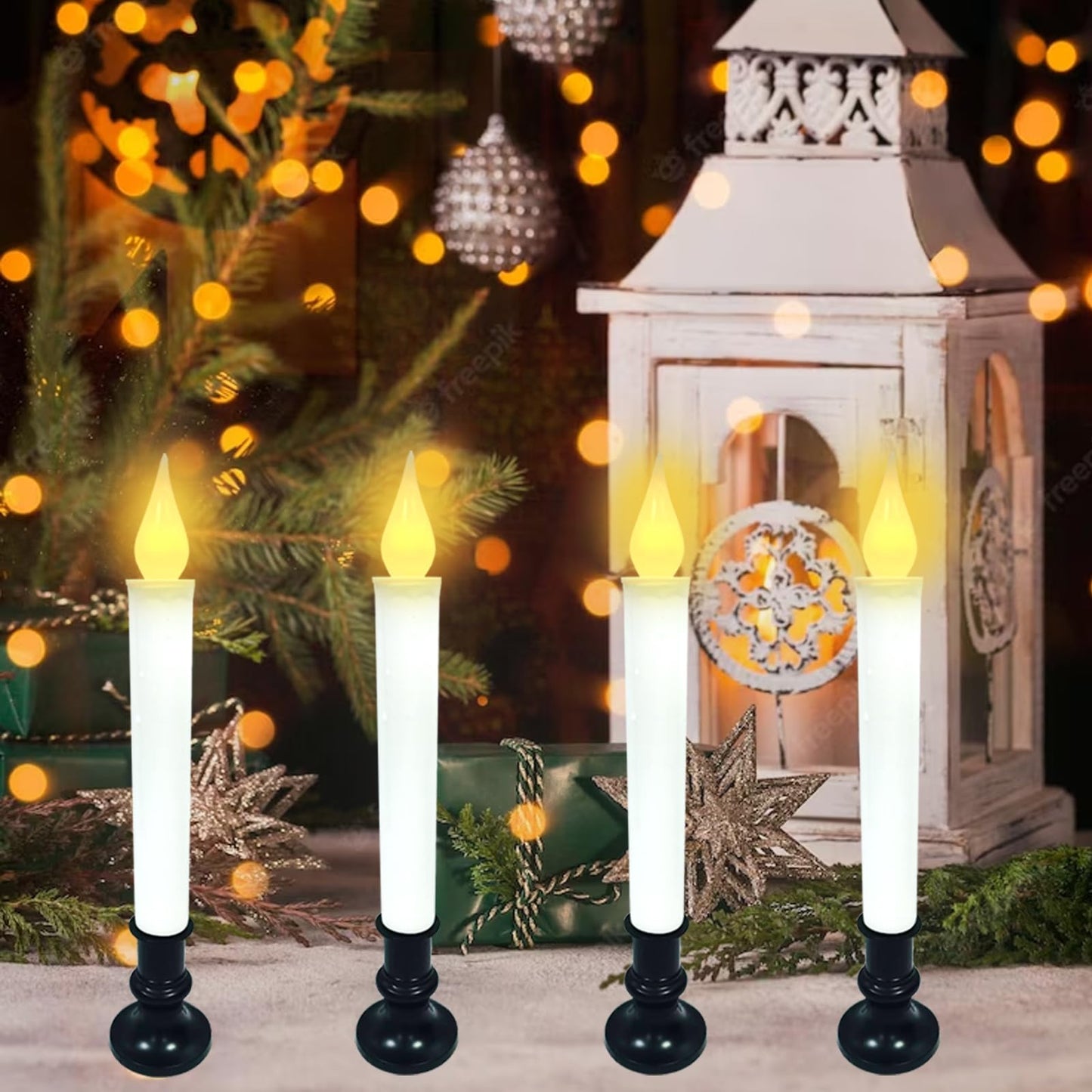 brianvikey Christmas Window Candle Light, Black Base, Battery Powered Candle 9 "Flashing LED Light, Automatic Timer (6 Turn 18 Hour Timer), Window Table Party Decoration