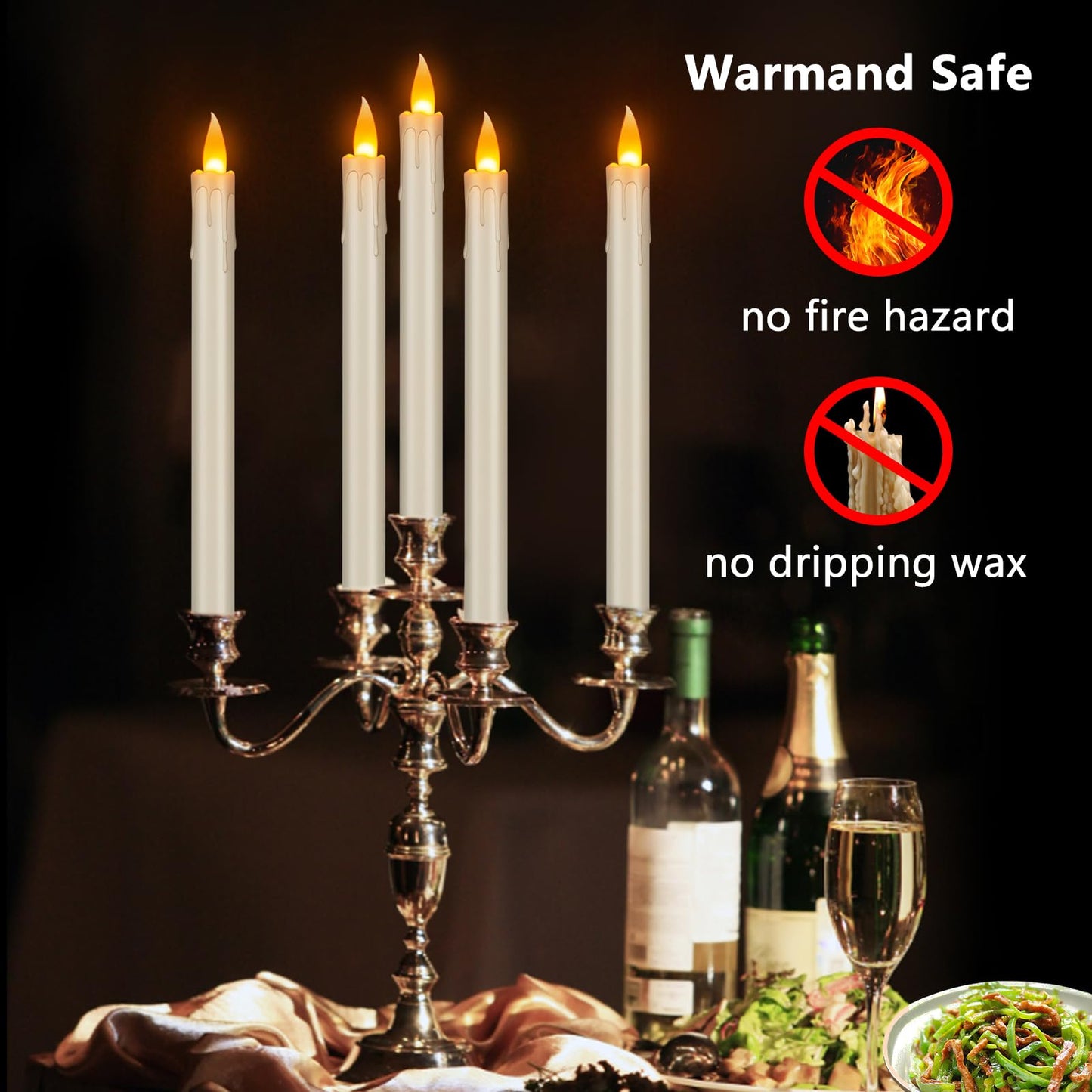 wemarry Flickering Flameless Taper Candles, 10" Fake Taper Candles Battery Operated with Timer, Long Lasting-Ivory Electric Led Candlesticks for Xmas Halloween Wedding Home Décor(Ivory Drip, 12 Pack)