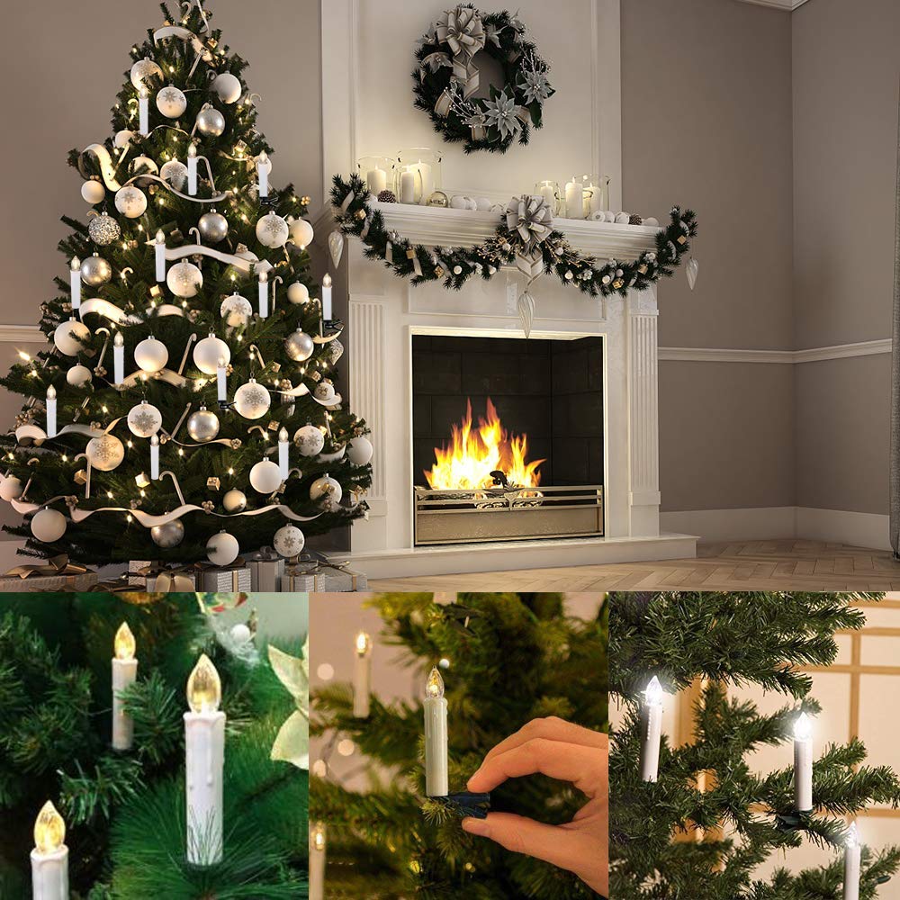 HANNAHONG 10 pcs LED Flameless Taper Candles with Remote,Small Mini Electric Dimmable Flickering Fake Wax,Battery Operated,Windows Clips Lights for Stick Candelabra,Wreath,Christmas Decor