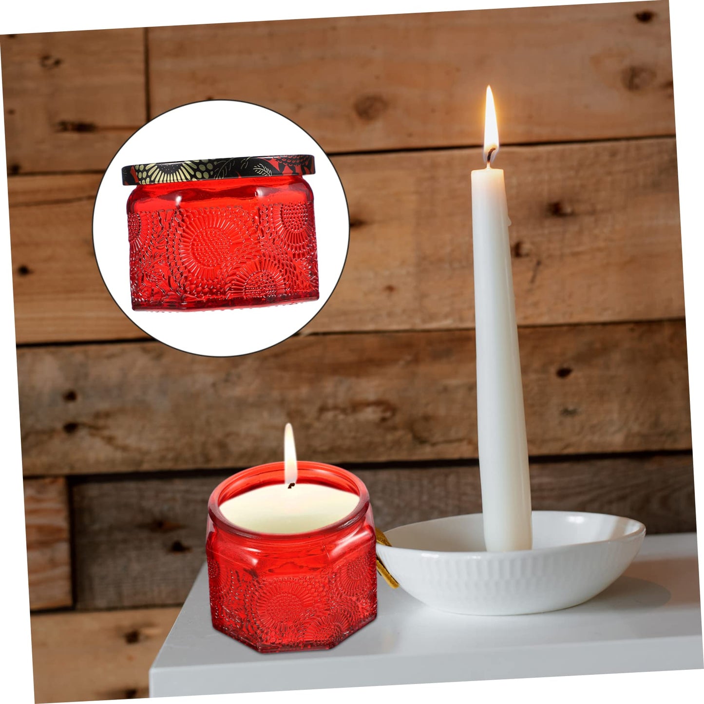 jojofuny 14pcs Glass Candle Containers Lids Embossed Jar Lids for Modern Decor Reusable Storage Can for Candle Making for DIY Gifts