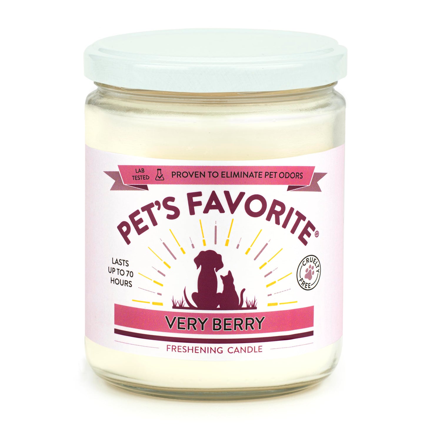 Pet's Favorite Pet Odor Candle, Clean Burning, Long Lasting Scented Candles with a Natural Fiber Wick and 70 Hour Burn Time, Very Berry