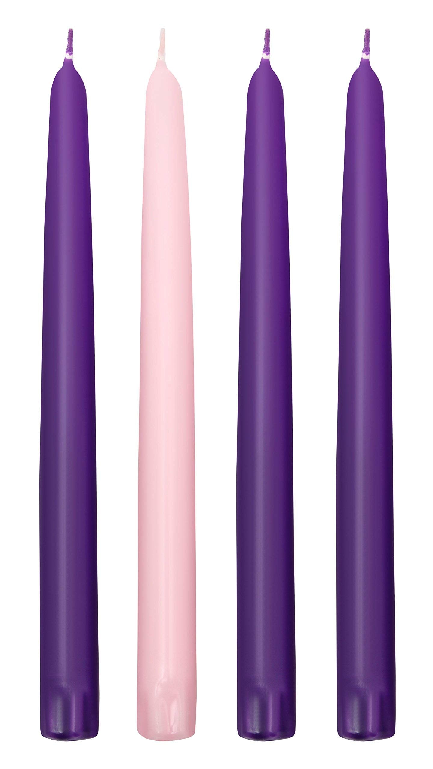 Advent Candle Set. Made in The USA Self Fitting End. Premium Hand Dipped Candles, Dripless, 4 Pack - 3 Purple, 1 Pink