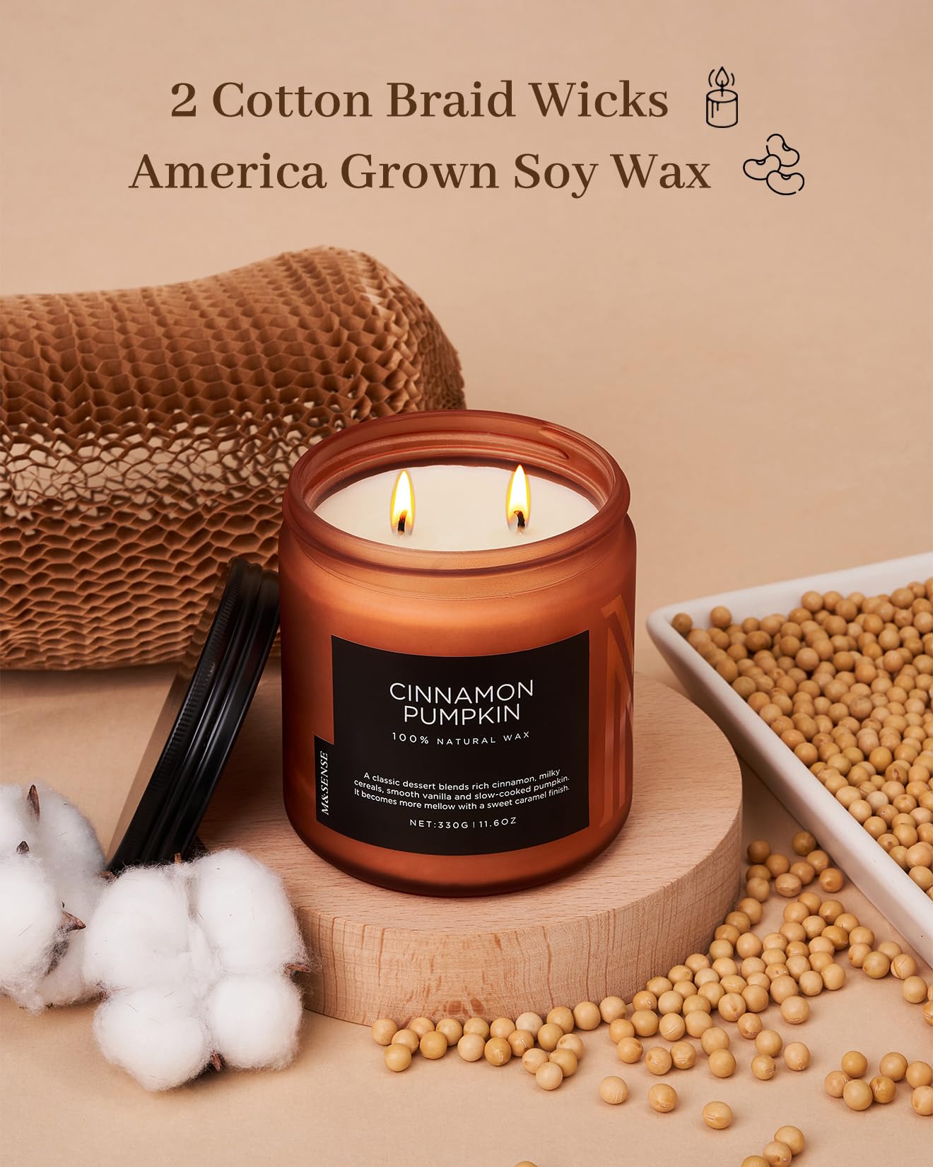 M&SENSE Ceylon Cinnamon Pumpkin Scented Candles for Home, 70 Hours Long Lasting Slow Burning 11.6oz Soy Natural Candle for Easter Holiday Birthday Gifts