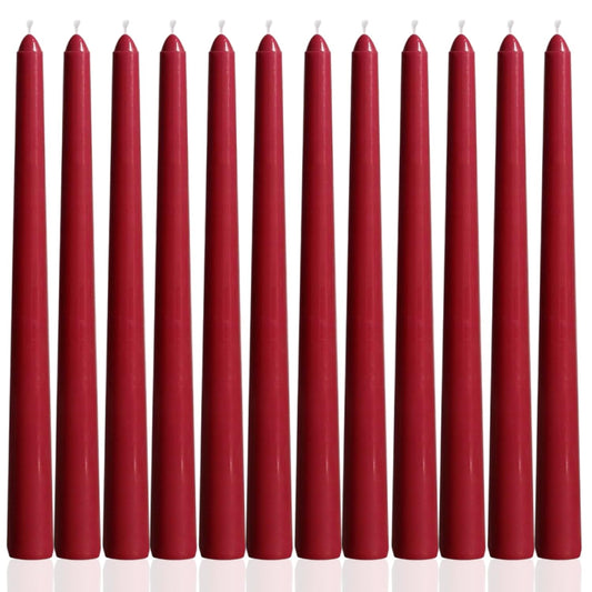 10 Inch Wine Red Taper Candles-Dripless Unscented Tapered Candle Smokeless Candlestick Long Slow Burning 8 Hours Tall Sticks for Christmas Wedding Dinner Parties 12 Pack
