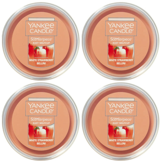 Yankee Candle Scenterpiece Easy MeltCup Wax Refills, Scented Wax for Electric Warmers, Long Lasting Home Fragrance, White Strawberry Bellini (Pack of 4)