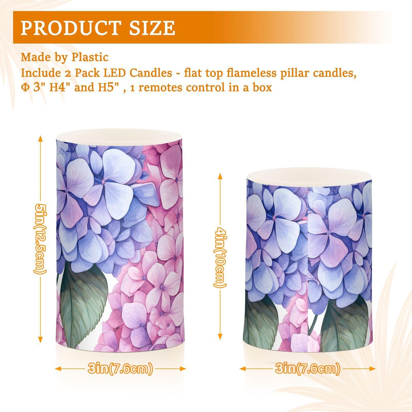 ALAZA Flickering Flameless Candles Blue Hydrangea Pink Flower Battery Operated Candles with Remote Timer LED Pillar Votive Candles Set of 2 for Holiday Decor