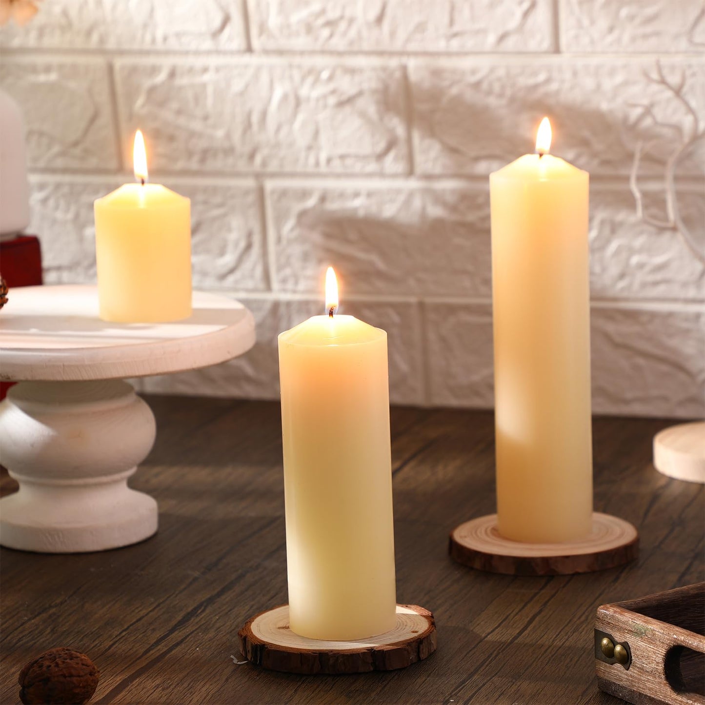 MTLEE 6 Pcs Pillar Candles 3 Set 2 in x 3, 6, 8 Inch Smokeless Dripless Unscented Pillar Candles Long Clean Burning Wax for Wedding Dinner Party Spa Emergency Ceremony Home Decor (Ivory White)