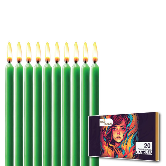 ladyrobyn Set of 20 Solid Color Taper Candles – 4-Inch Dripless Paraffin Wax Candles with Cotton Wick – Ideal for Weddings, Shabbat, Holiday & Home Decor, Gift Set (Green)