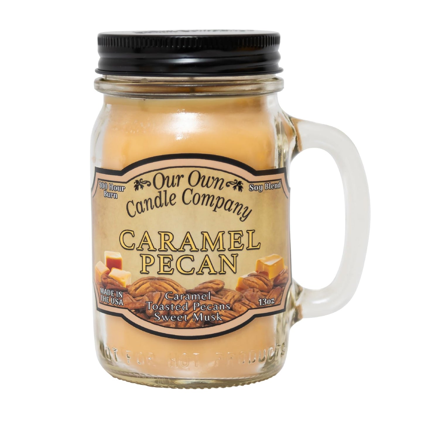 Our Own Candle Company Caramel Pecan Scented Mason Jar Candle, 100 Hour Burn Time - 13 Ounces