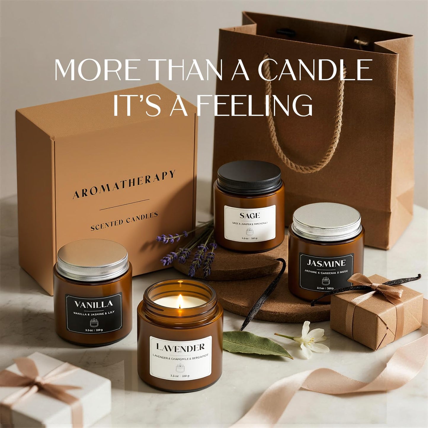 NORVENCE Scented Candles Gift Set, Stress Relief Candles for Home, Premium Soy Candle Set, Candles for Women and Men, Birthday Gifts (Black & White, 14 oz)