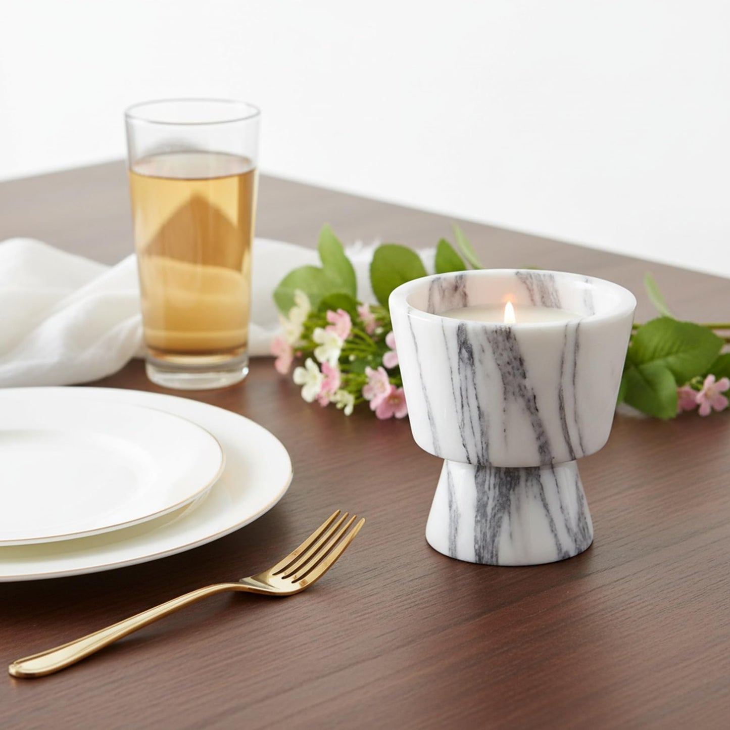 Marble Candle Holder 3’’ Grey-White Scented Container Reusable for Home Decor, Meditation, Party or Dining Table Centerpiece