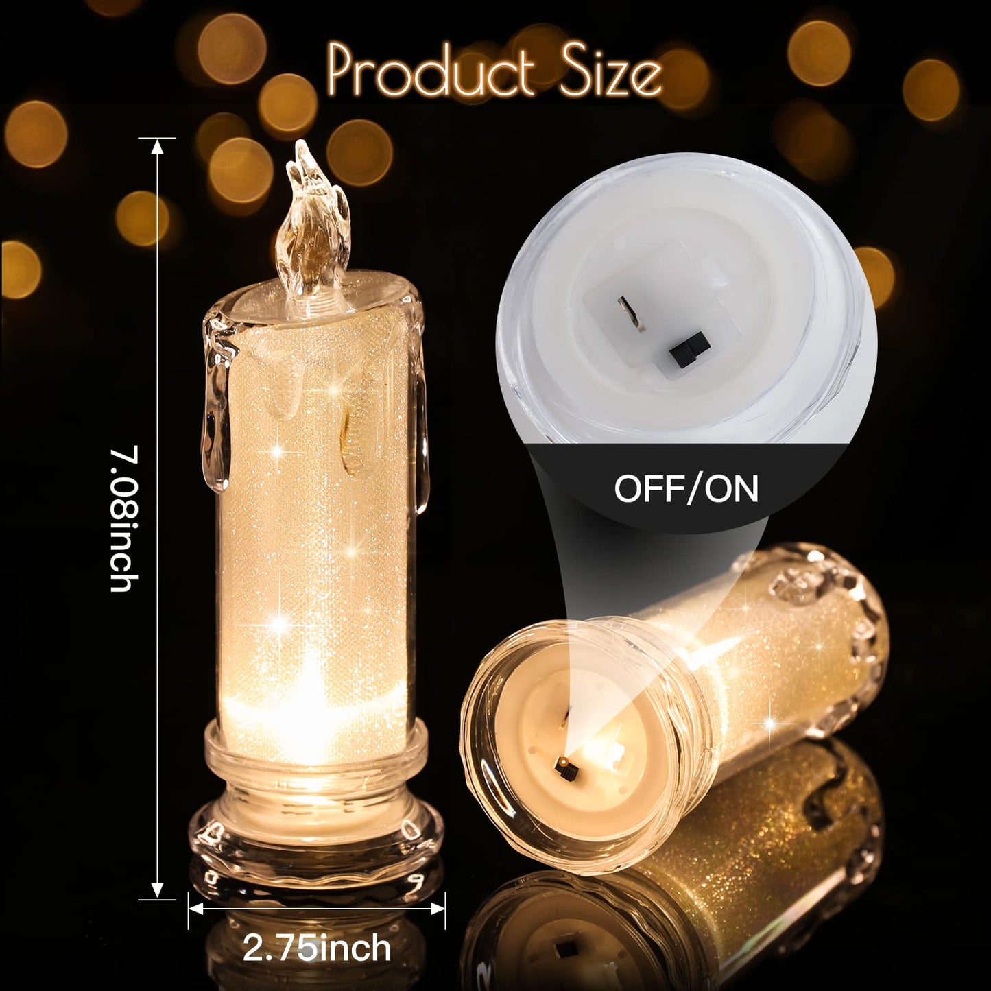 HAIDOLIANG 2 PCS LED Flameless Candles,Fake Candle, Battery Operated Candles/Battery Included for Valentine Bedroom Birthday Wedding Christmas Decorations Home Decor