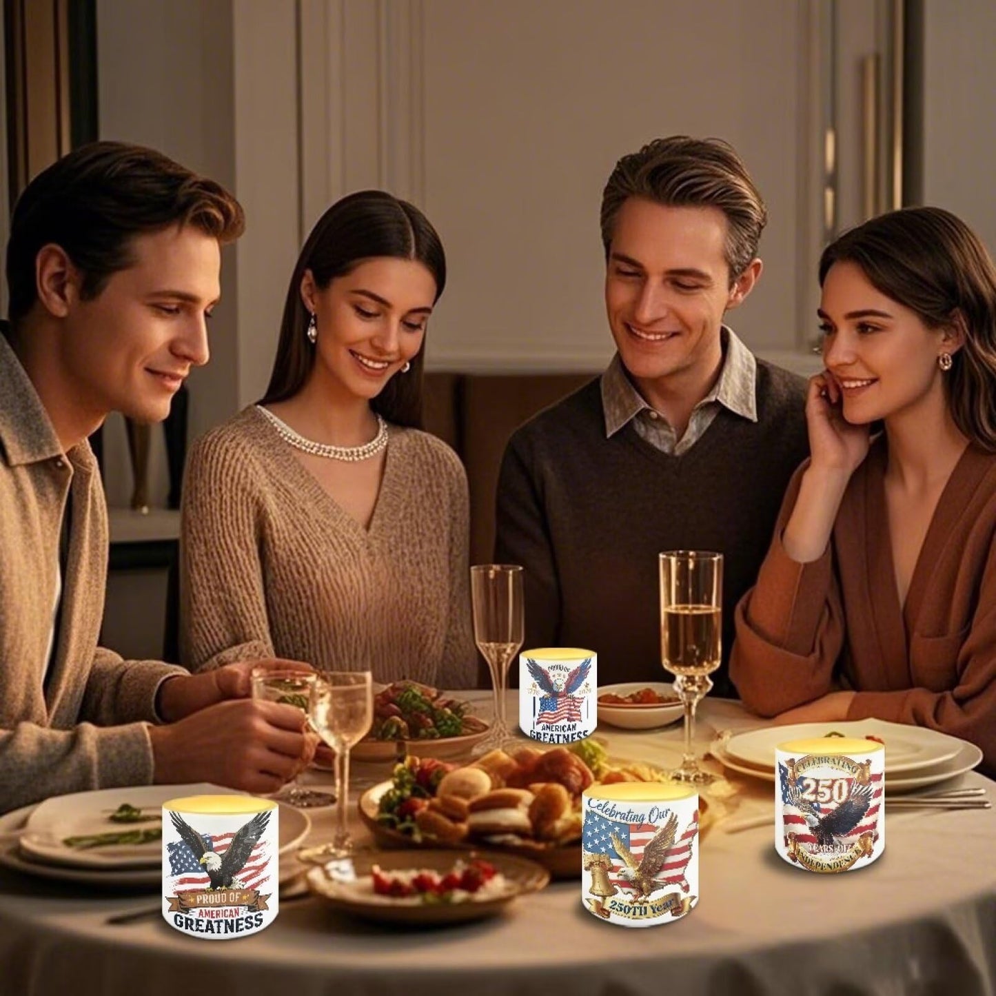 NETILGEN 3 inch Flameless LED Candles for July 4th Independence Day Decor Set of 4 Timer Remote Flickering Flameless Candles with Battery Operated American Flag Eagle 250th Anniversary