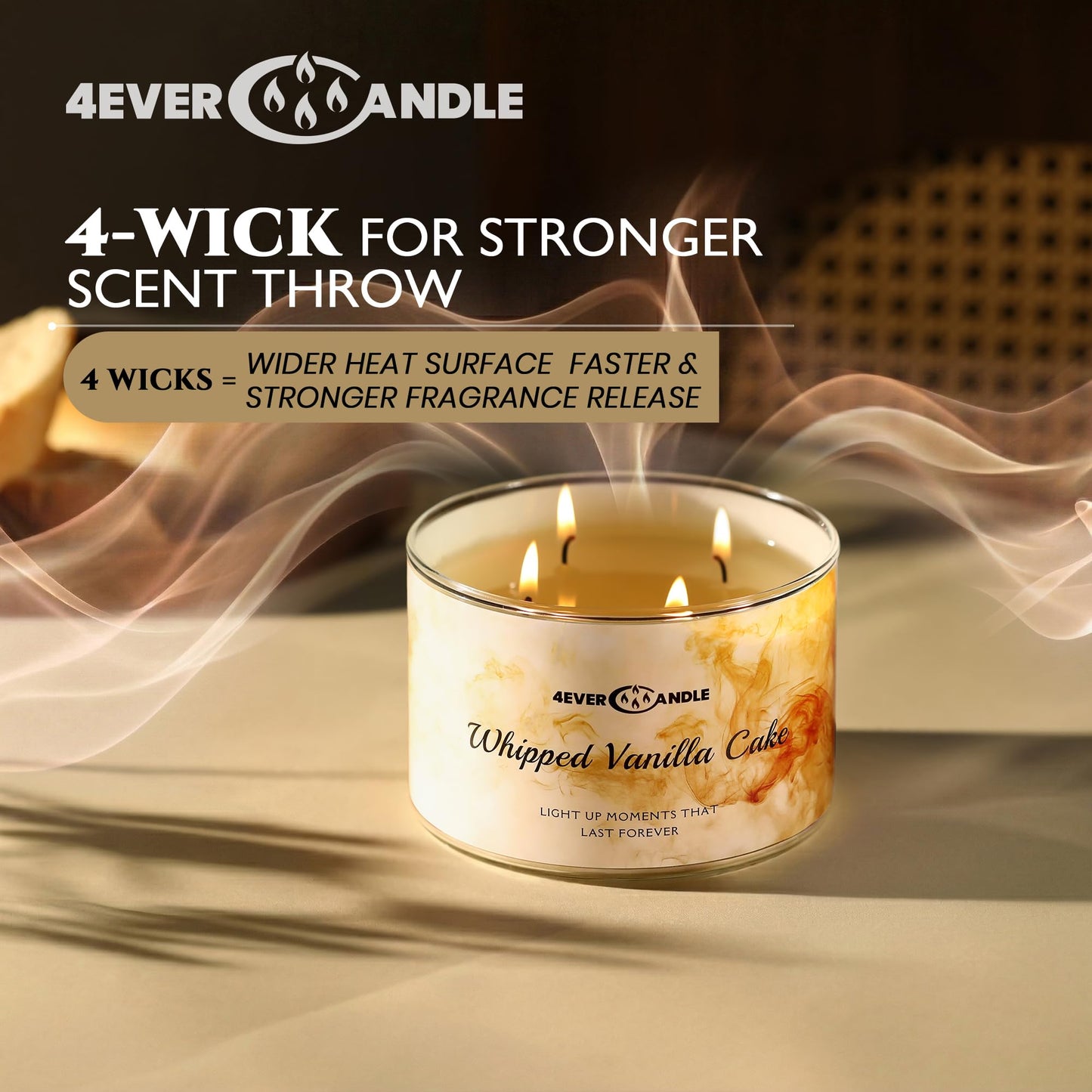 4EVER Scented Candles | 4-Wick 18oz Soy Wax Candle | Up to 50Hrs Clean Burn | Aromatherapy Candles for Home Scented | Gifts for Women & Mom, Whipped Vanilla Cake