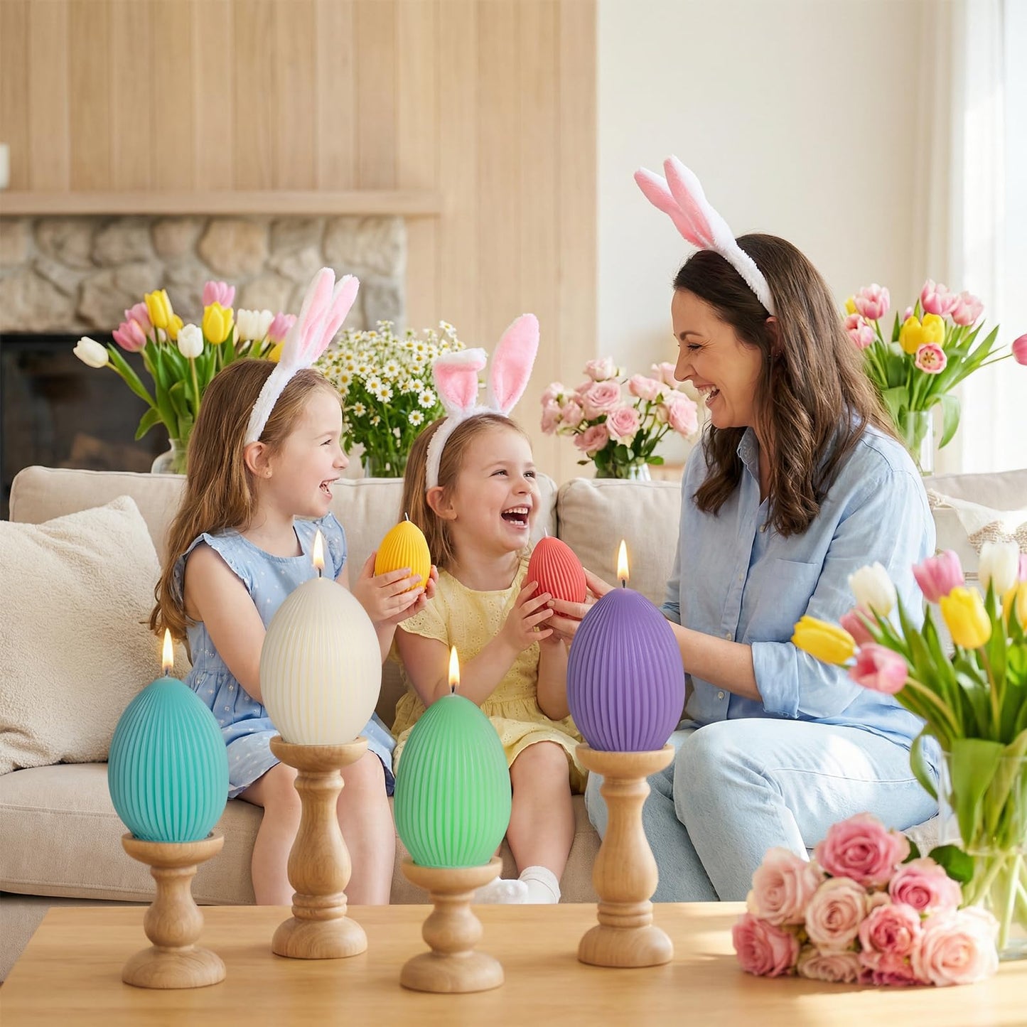Lanpn 6 Pcs Easter Egg Candles Gift Set, Mini Egg Shaped Votive Tea Lights, Easter Flower Fruit Scented Candles, Each 2.8 oz, Spring Party Holiday Decor Home Table Centerpiece, Macaron Color