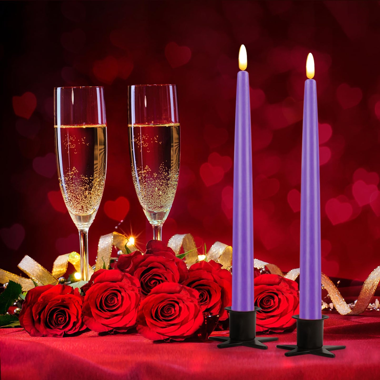CVHOMEDECO. Flameless Taper Candles with 10-Key Remote, Battery Operated Led Flickering 3D Wick Window Candles Real Wax Finished Home Christmas Party Decor 0.78 x 11 Inch, Pack of 2, Purple