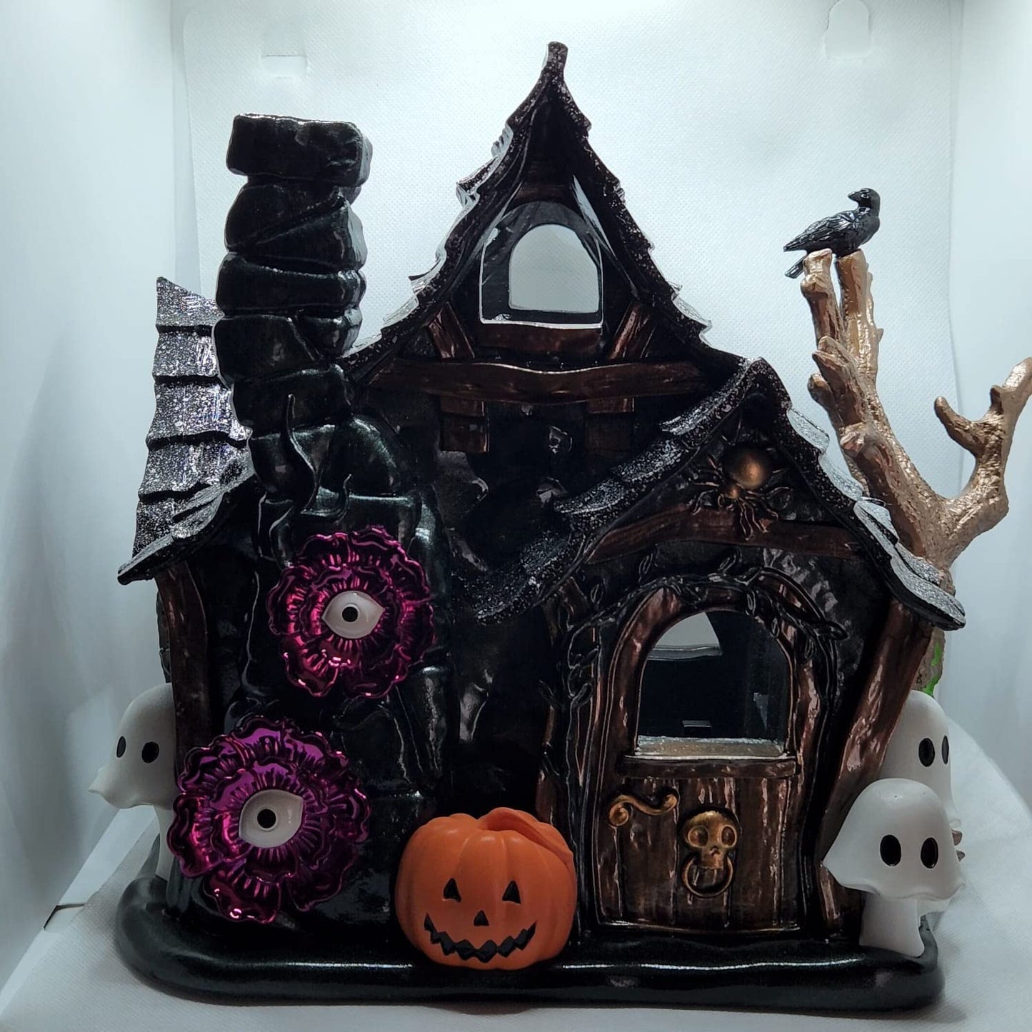 Halloween Candle Holder Compatible with Bath & Body Works and White Barn 3-Wick Candles - Select Your Favorite! (Candle NOT Included) - Haunted House Luminary