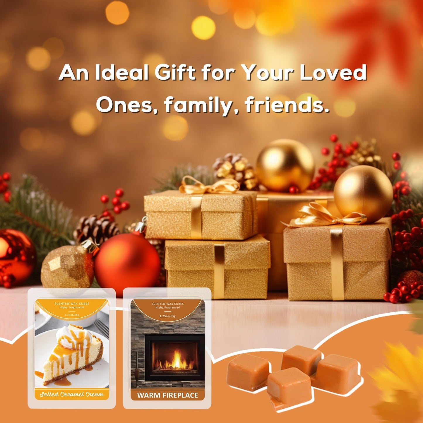 SCENTORINI Wax Melts, Wax Cubes Strong Scent, 4 Salted Caramel Cream & 4 Warm Fireplace Summer Scented Wax Melts, Soy Wax Melts for Warmer, Home Fragrances