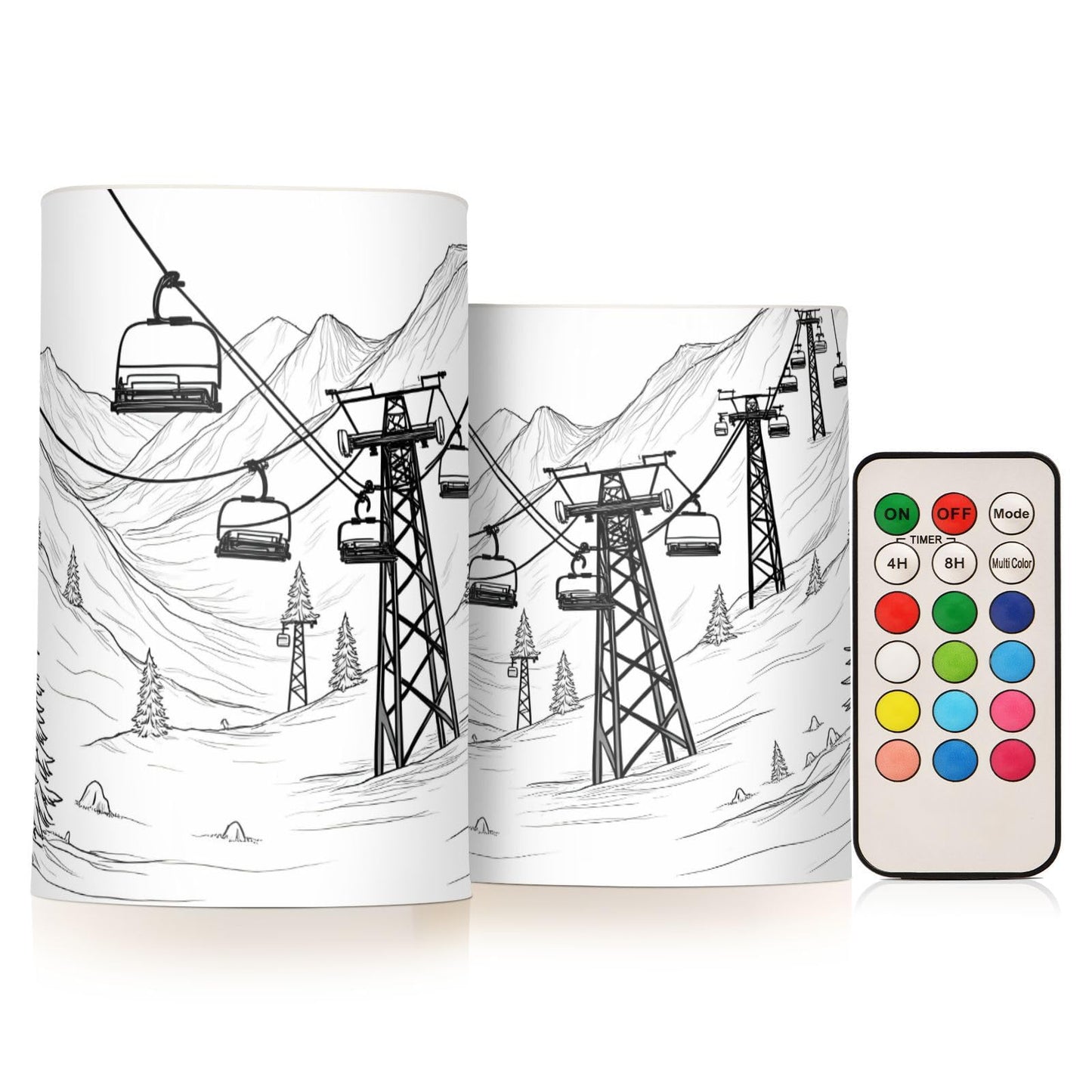 ALAZA Mountain Ski Lift Sketch Flickering Flameless Candles Battery Operated with Remote Timer,Tea Light Candles LED Pillar Votive Candles Set of 2 for Outdoor Indoor Decorations