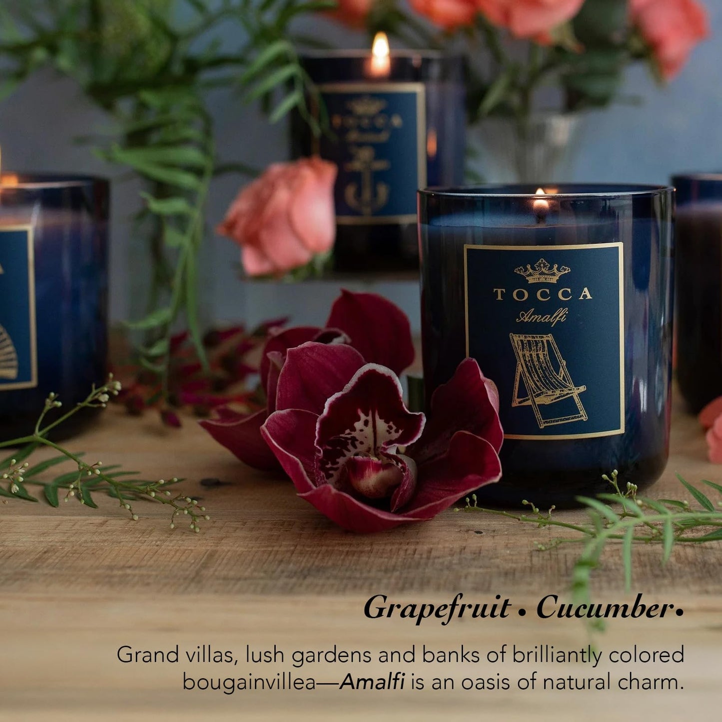 TOCCA Amalfi 10oz Candle - Grapefruit & Cucumber Scented, Hand Poured Soy-Wax Blend with 100% Cotton Wick, 60 Hour Burn Time