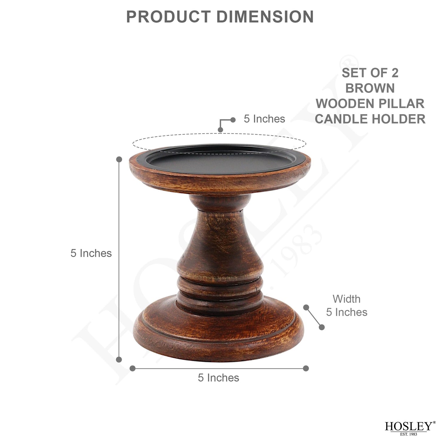 Hosley Set of 2 Brown Wood Pillar Candle Holders 5 Inch High Ideal Gift for Weddings Bridal Party Spa Reiki Meditation Votive LED Pillar Candle Gardens