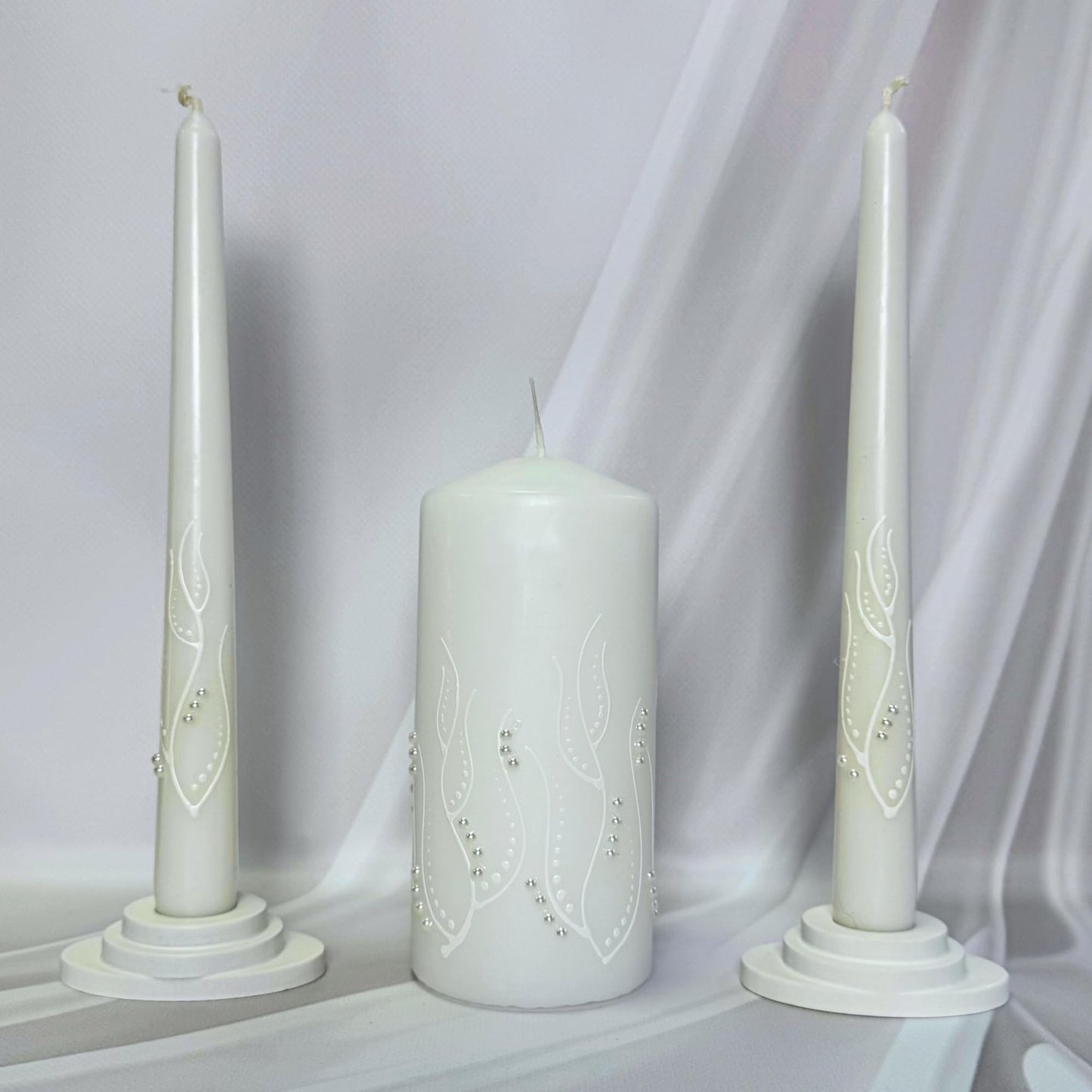 Magik Life Unity Candle Set - Wedding Ceremony & Reception – 6” Pillar & Two 10” Taper Candles – Long Burning Unity Candles for Marriage Ritual – Handmade in USA – White | Paint