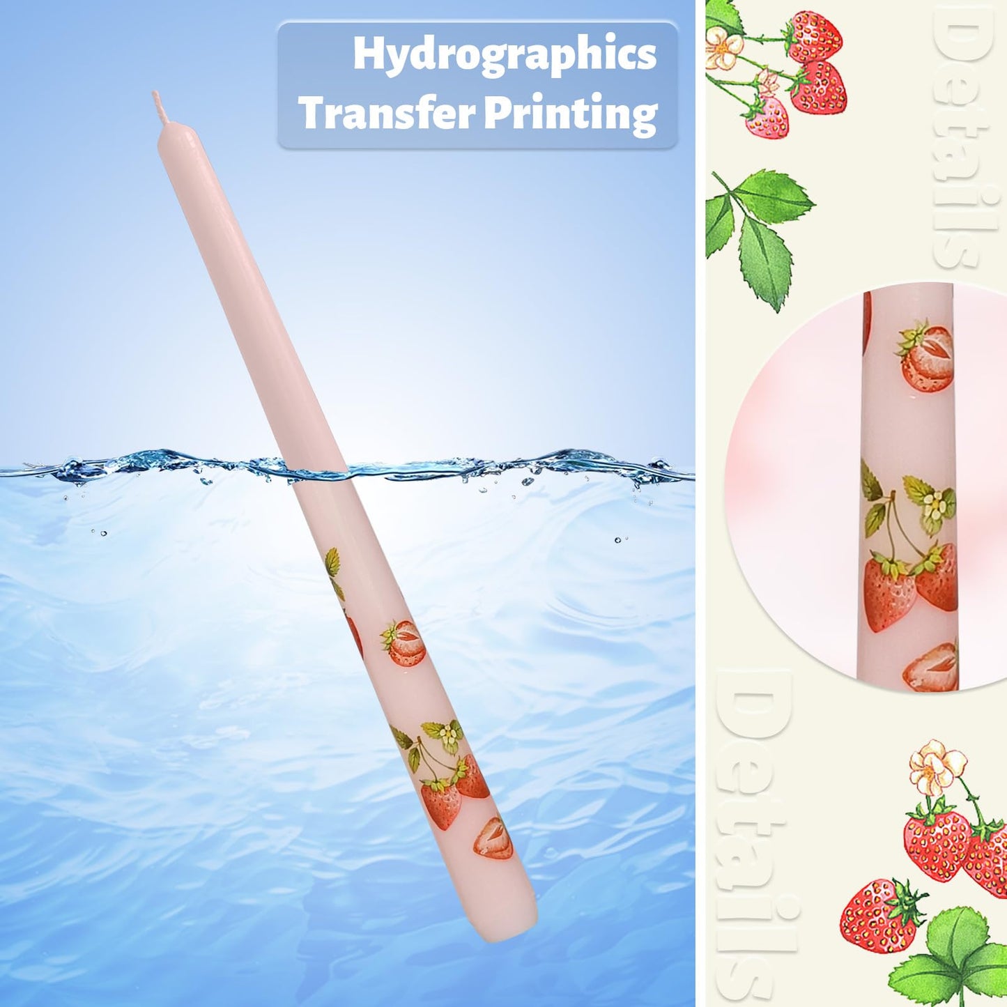 Taper Candles 10 Inch Print Candle Handmade Unscented Light Pink Strawberry Long Candles 2 Pack Twisted Candlesticks for Wedding Home Decoration Gifts