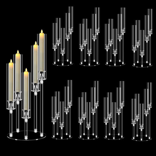 5 Arm Acrylic Candelabra Centerpieces for Tables,8 Sets Clear Candle Holder for Wedding,Home Decor,Table Decorations,22.8" Tall Candlestick Holders with Lampshade, Fits LED Candle
