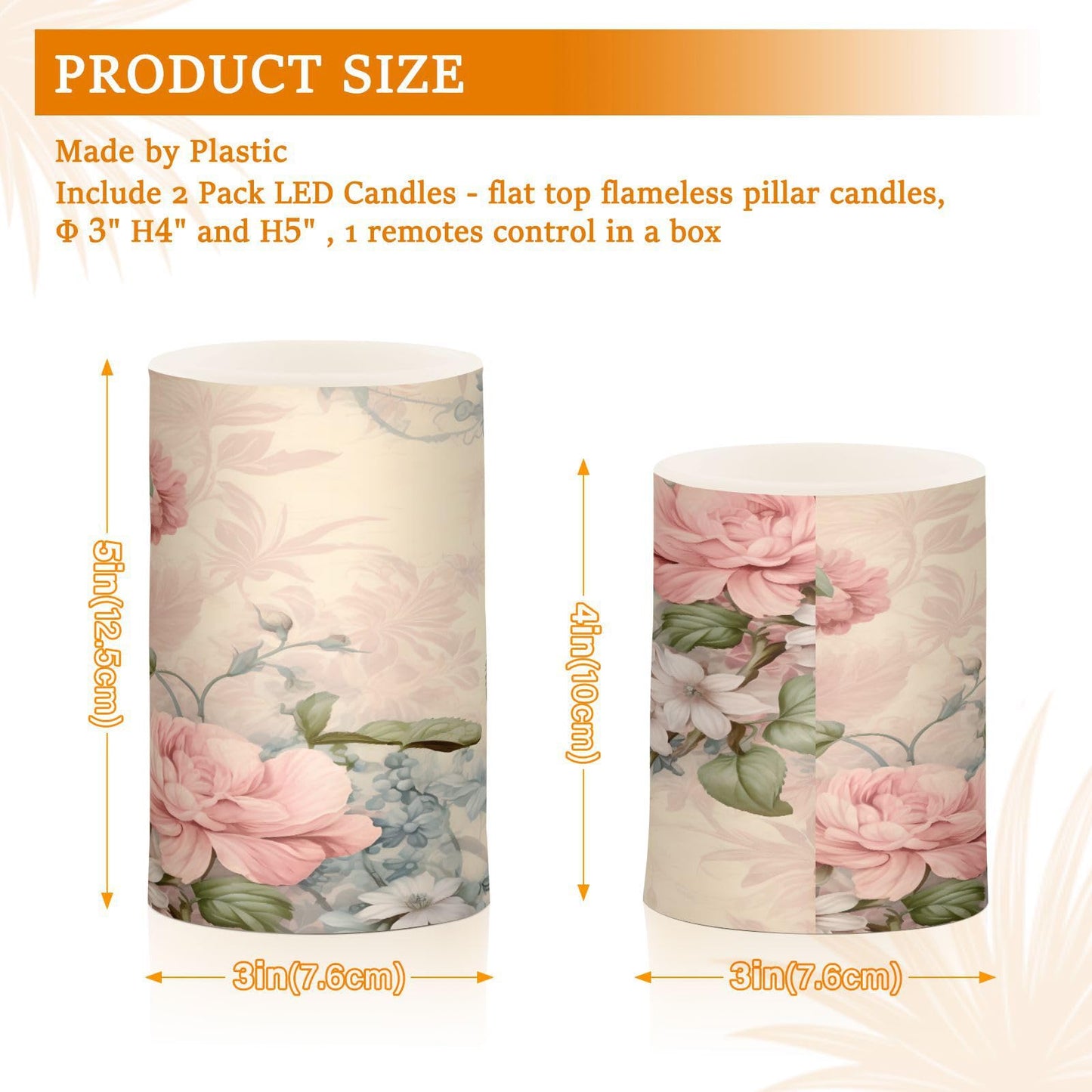 ALAZA Pink Flowers Flora Flickering Flameless Candles Battery Operated with Remote Timer,Tea Light Candles LED Pillar Votive Candles Set of 2 for Outdoor Indoor Decorations