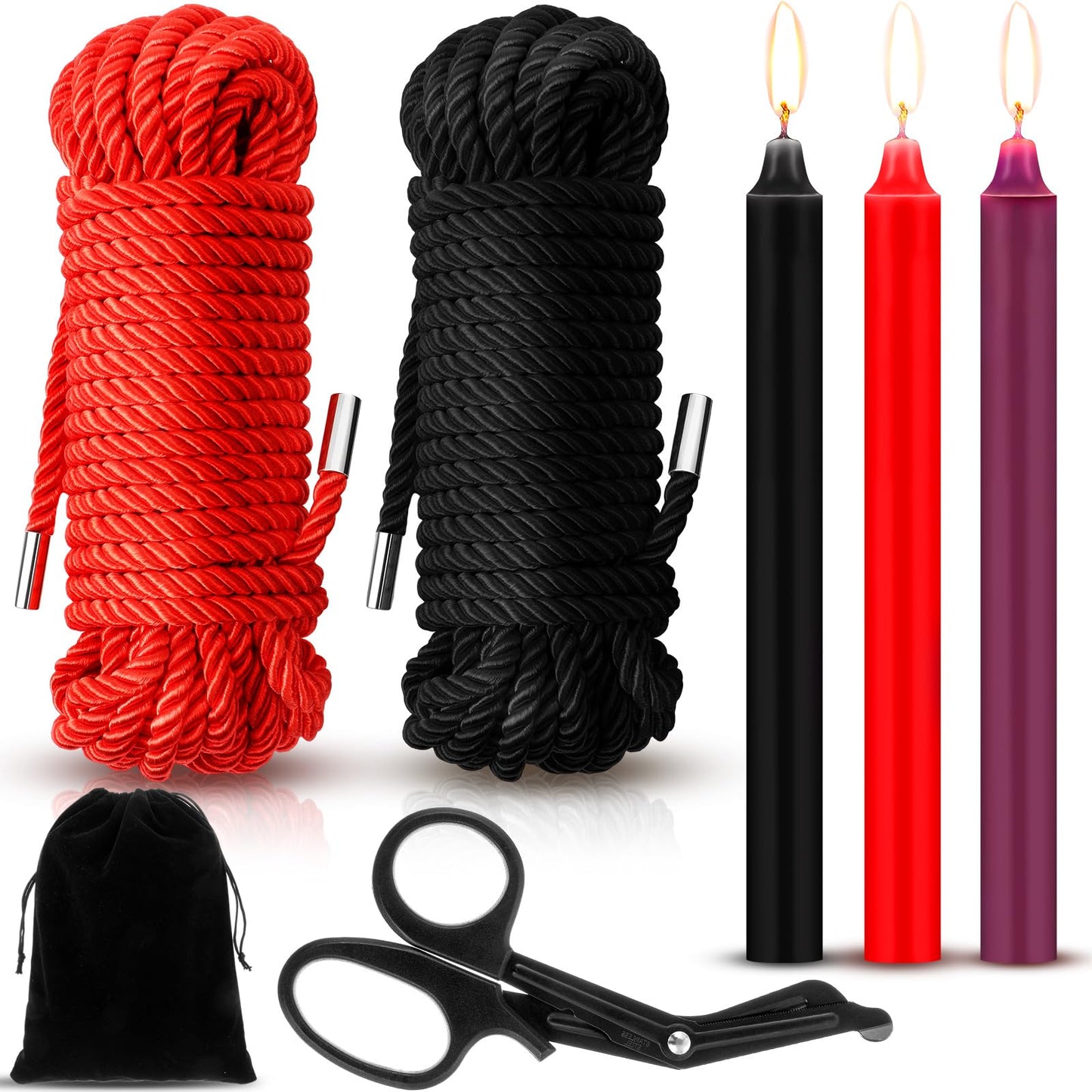 Tisancy 7 Pcs Decorative Accessory Kit - 3 Low Temperature Candles, 2 Soft Silk String, 1 Storage Bag and 1 Scissors, for Wedding Decor & Daily Use