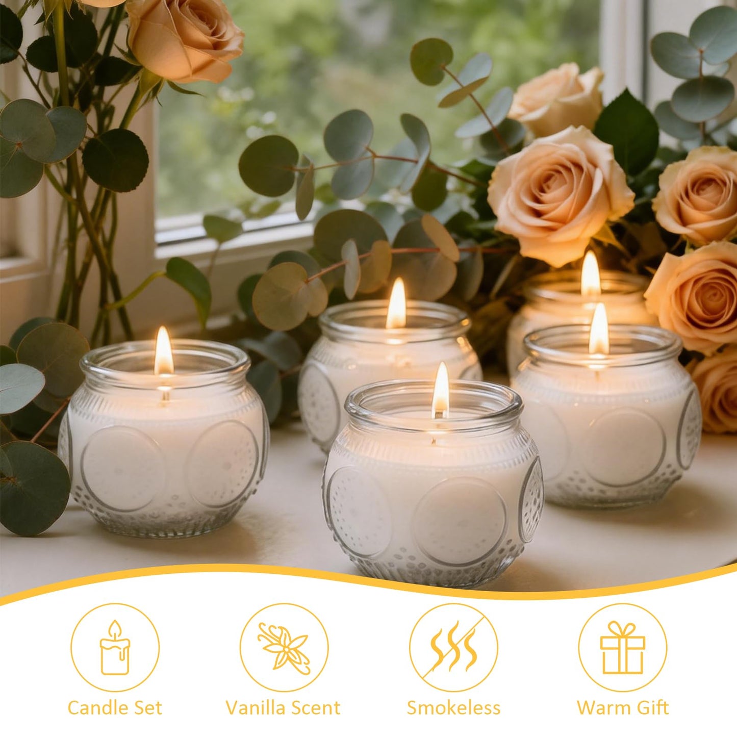 Veiuwa 24 Pack of 4 Oz Mini Soy Candles, Vanilla Scented Candle Set in Vintage White for Home, Gifts, Party Favors, Spa & Relaxation It's a Very Holiday Gift to Give to Family and Friends!