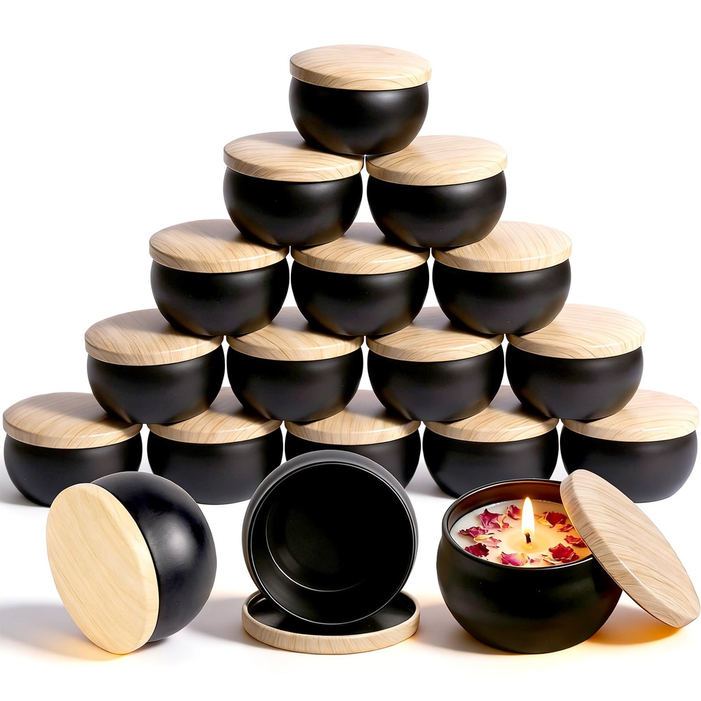 Candle Tins, 16 Pcs Candle Jars with Lids, 2.5 Oz Empty Candle Jars, Candle Containers for Making Candles, Small Metal Tins with Wood-Grain Lids, Candles Jars for Making Candles and Small Business