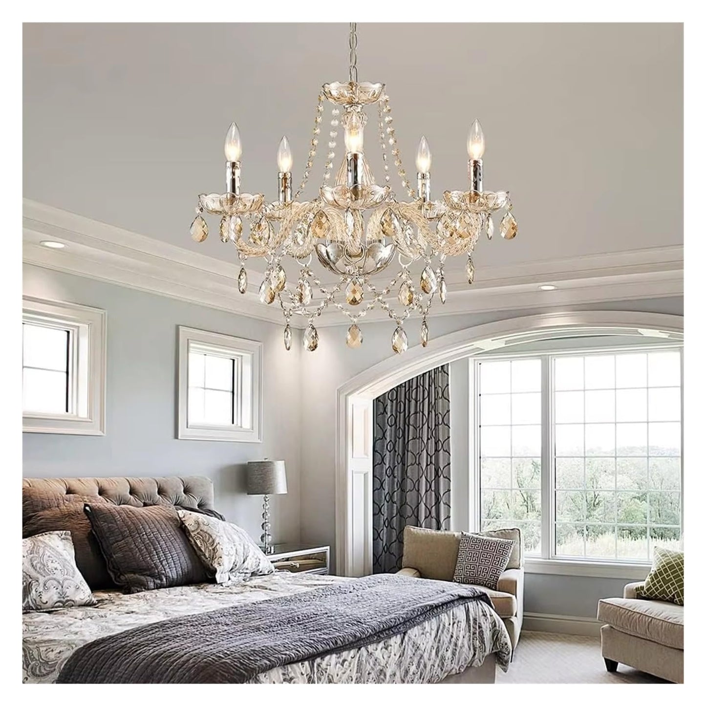 Luxury Crystal Candle Chandelier Lights for Living Dining Room Bedroom Kitchen Indoor Decorative Pendant Light,Full of Fashion