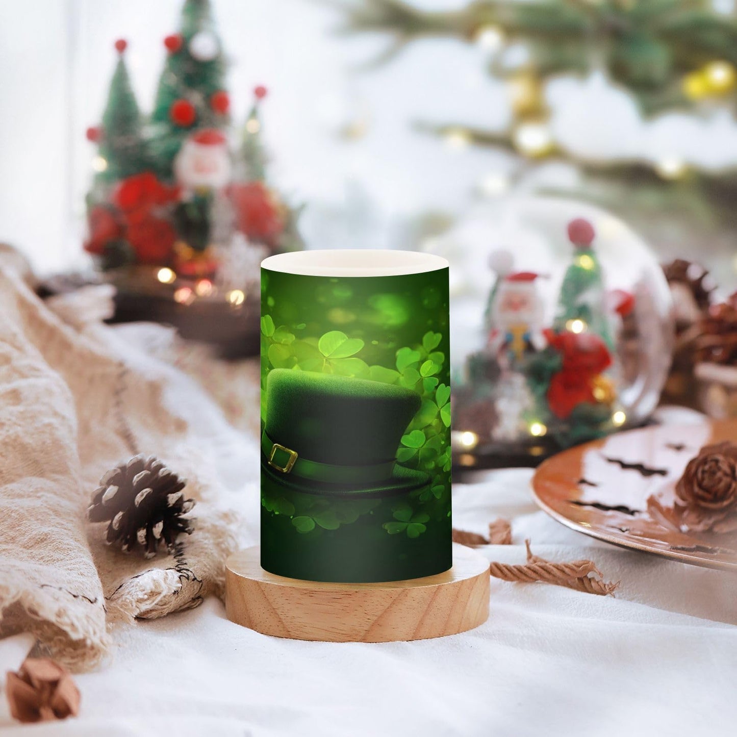 Flameless Candles Battery Operated St Patrick's Day Clover Flickering Led Pillar Candles With Remote Control Black Green Shamrock Colour Changing Warm Light Candles For Halloween Christmas Wedding