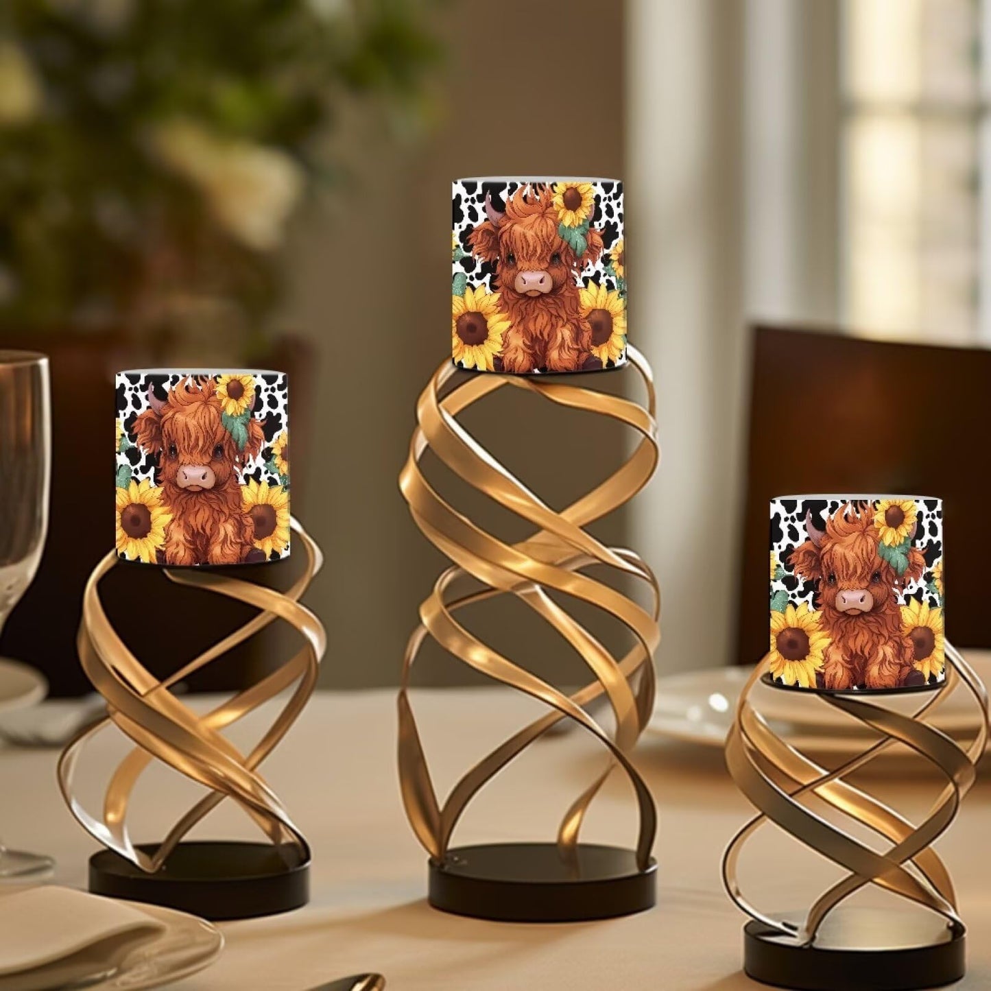 NETILGEN Sunflower Highland Cow Flameless Candles with Remote Control Timer LED Pillar Candles Set of 4 Battery Operated Candles for Home Living Room Decor