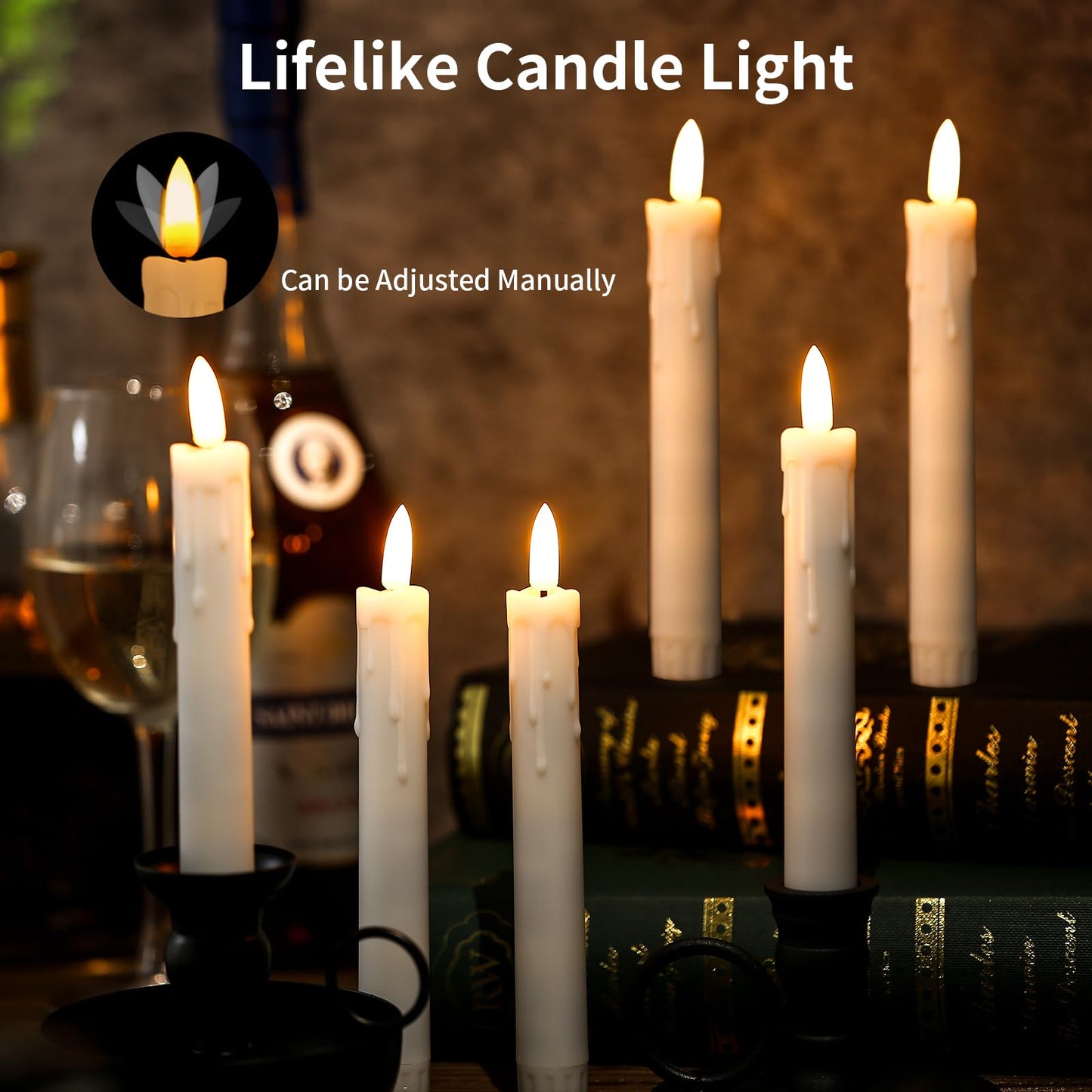 YBU Flameless Taper Candles with Remote 7 Inches Led Candle Sticks with Flickering Light Timer Dimmer Battery Operated Window Candles for Halloween Christmas Decoration 6 Pcs, White